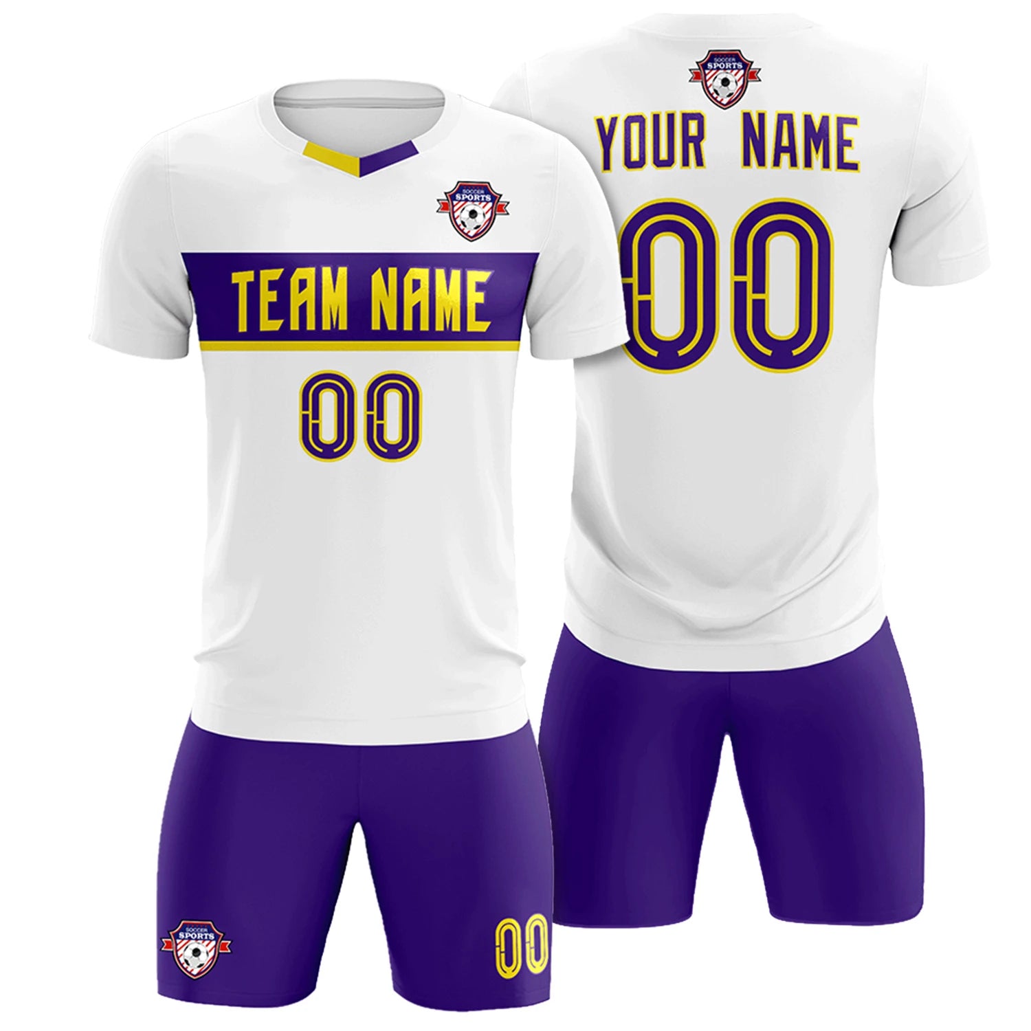 Custom White Purple Casual Printing Sportswear Soccer Sets Jersey