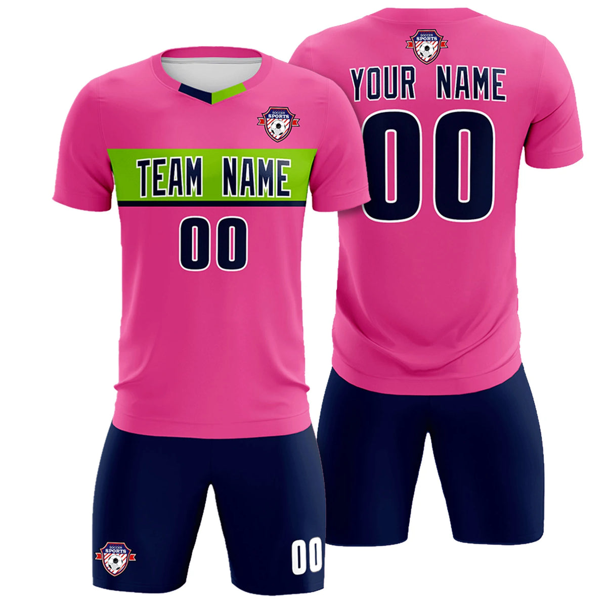 Custom Pink Navy Casual Printing Sportswear Soccer Sets Jersey