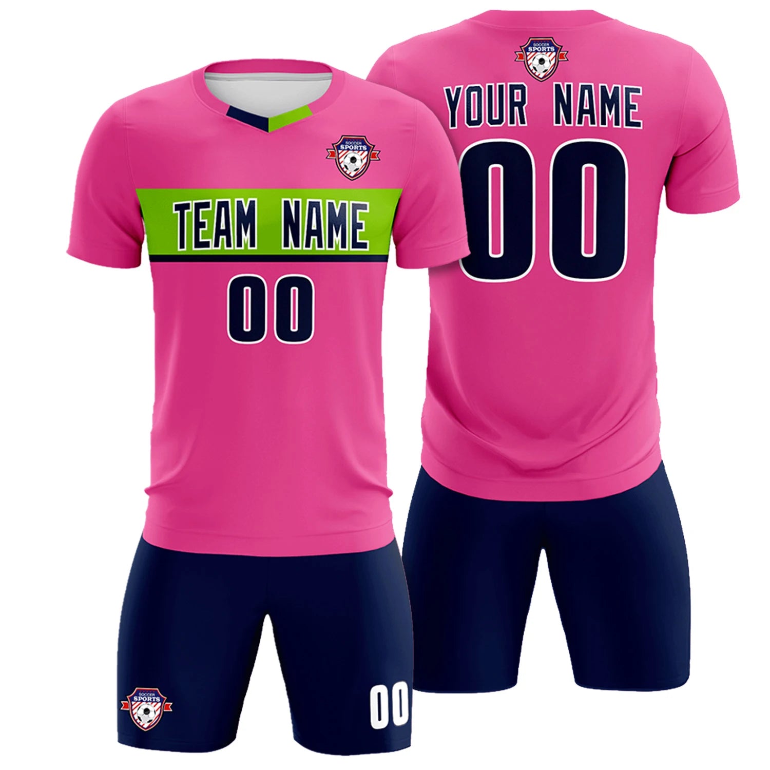 Custom Pink Navy Casual Printing Sportswear Soccer Sets Jersey