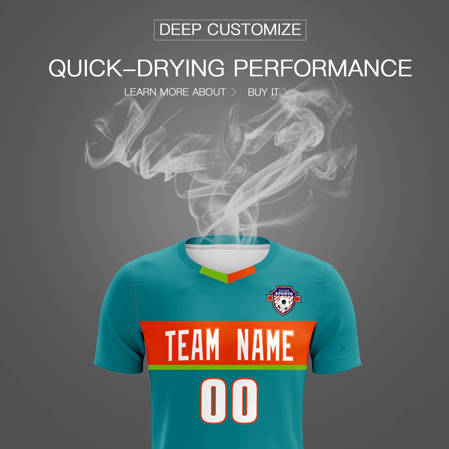 Custom Aqua Orange Casual Printing Sportswear Soccer Sets Jersey