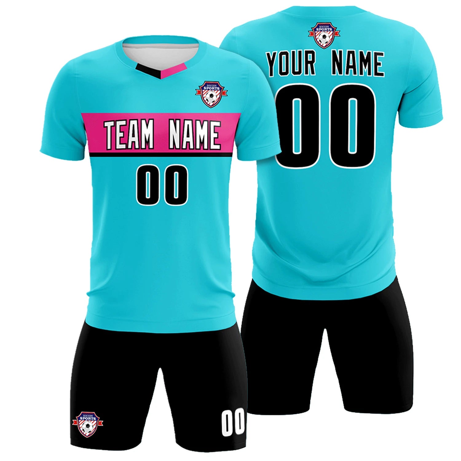 Custom Sky Blue Pink Casual Printing Sportswear Soccer Sets Jersey