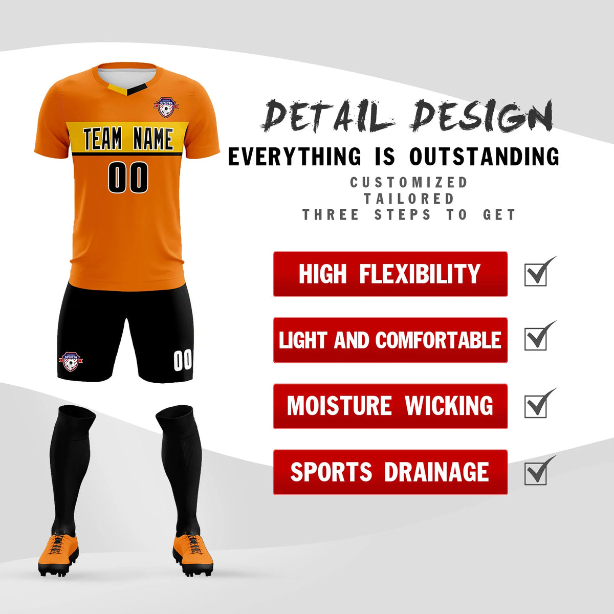 Custom Orange Gold01 Casual Printing Sportswear Soccer Sets Jersey