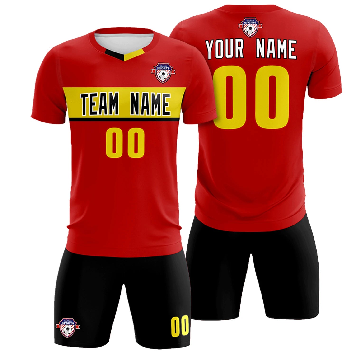 Custom Red Gold01 Casual Printing Sportswear Soccer Sets Jersey