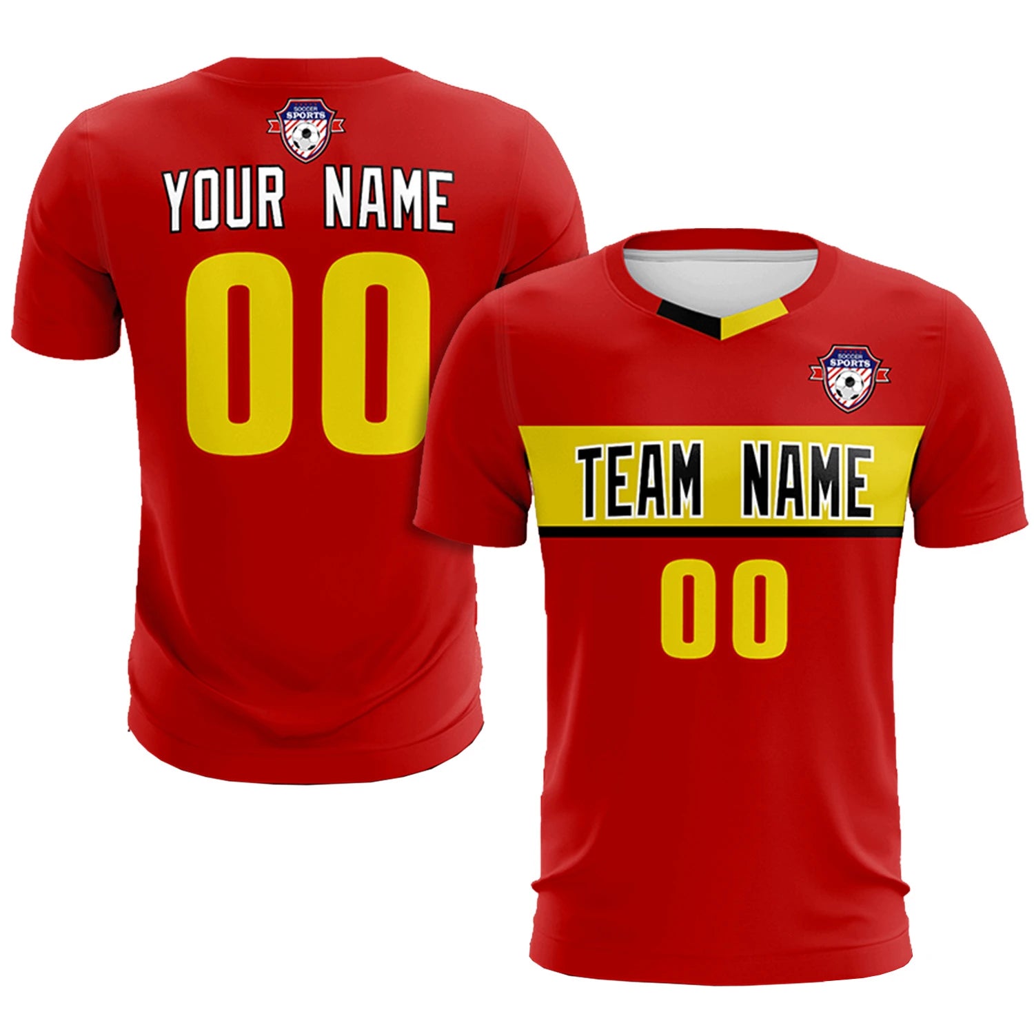 Custom Red Gold01 Casual Printing Sportswear Soccer Sets Jersey