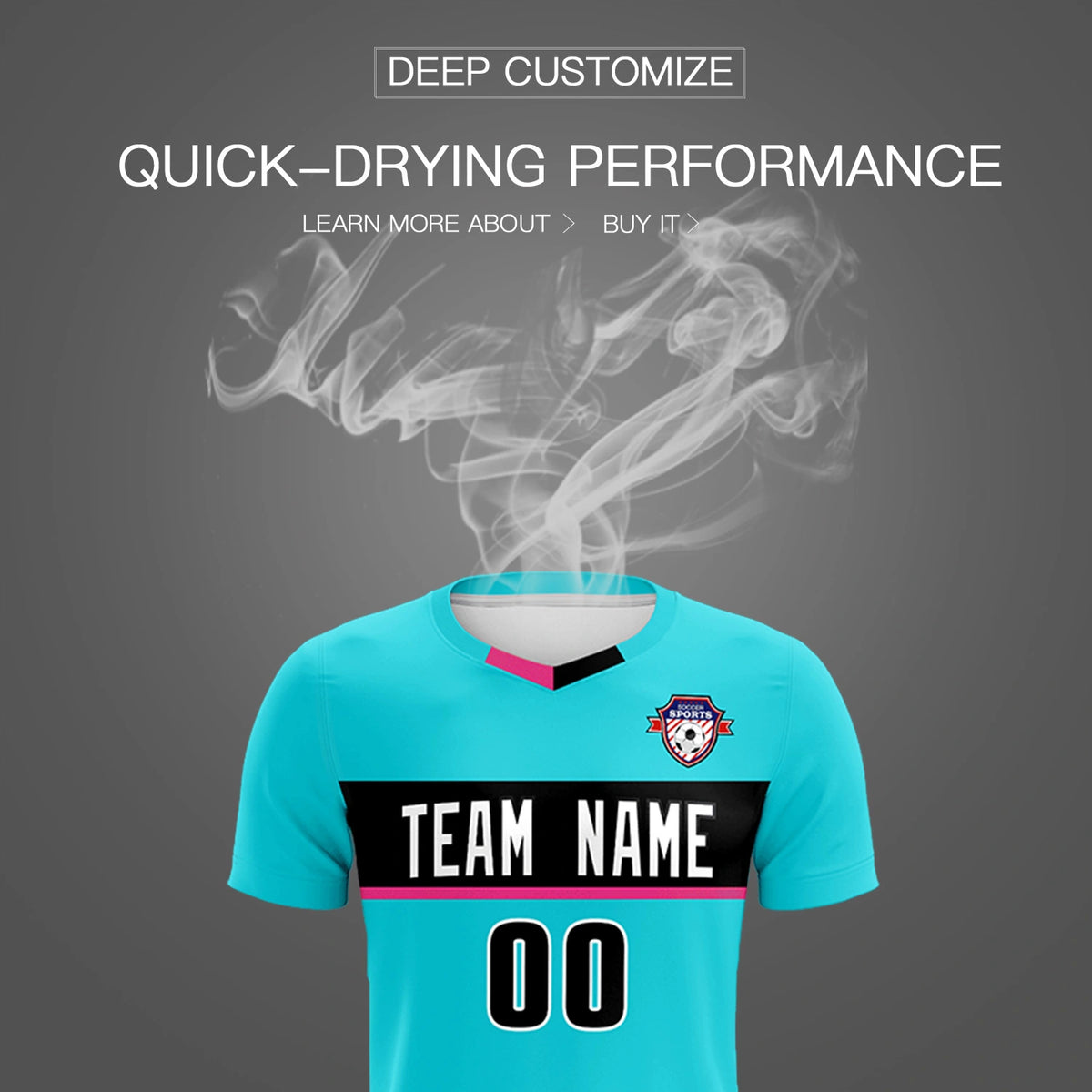 Custom Sky Blue Black Casual Printing Sportswear Soccer Sets Jersey