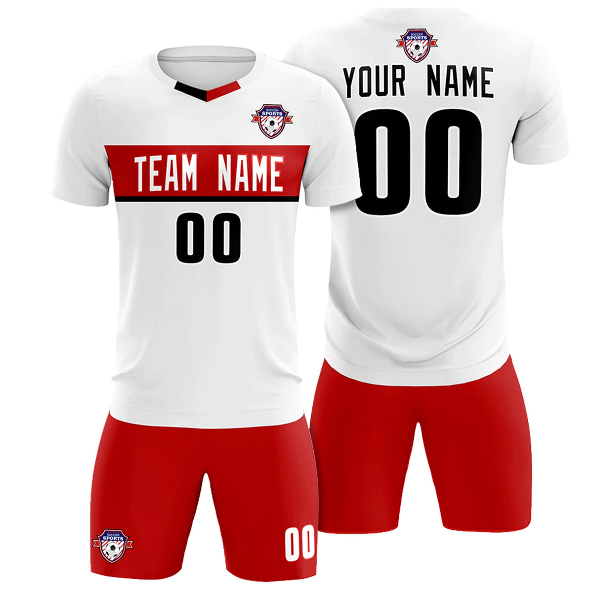 Custom White Red Casual Printing Sportswear Soccer Sets Jersey