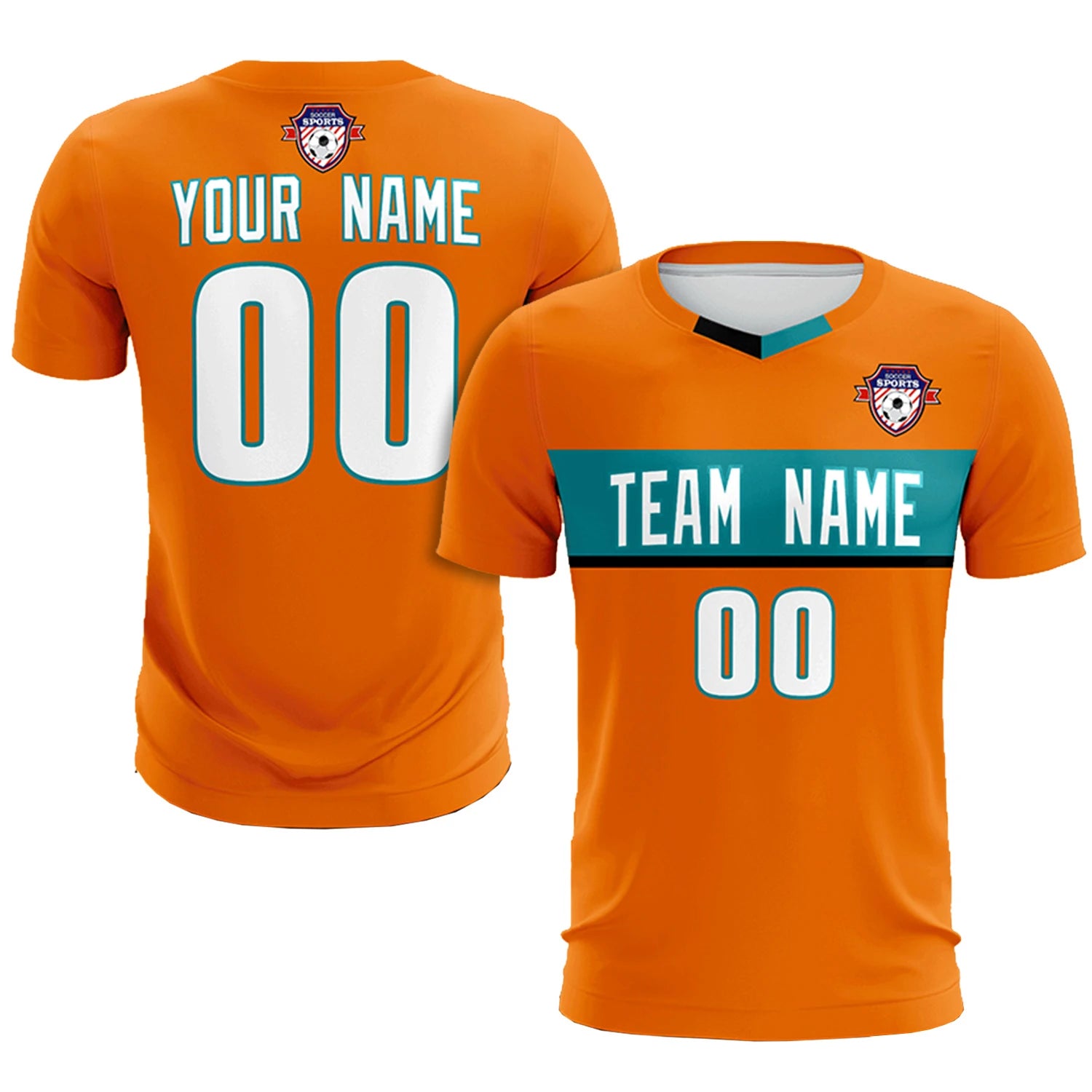 Custom Orange Aqua Casual Printing Sportswear Soccer Sets Jersey