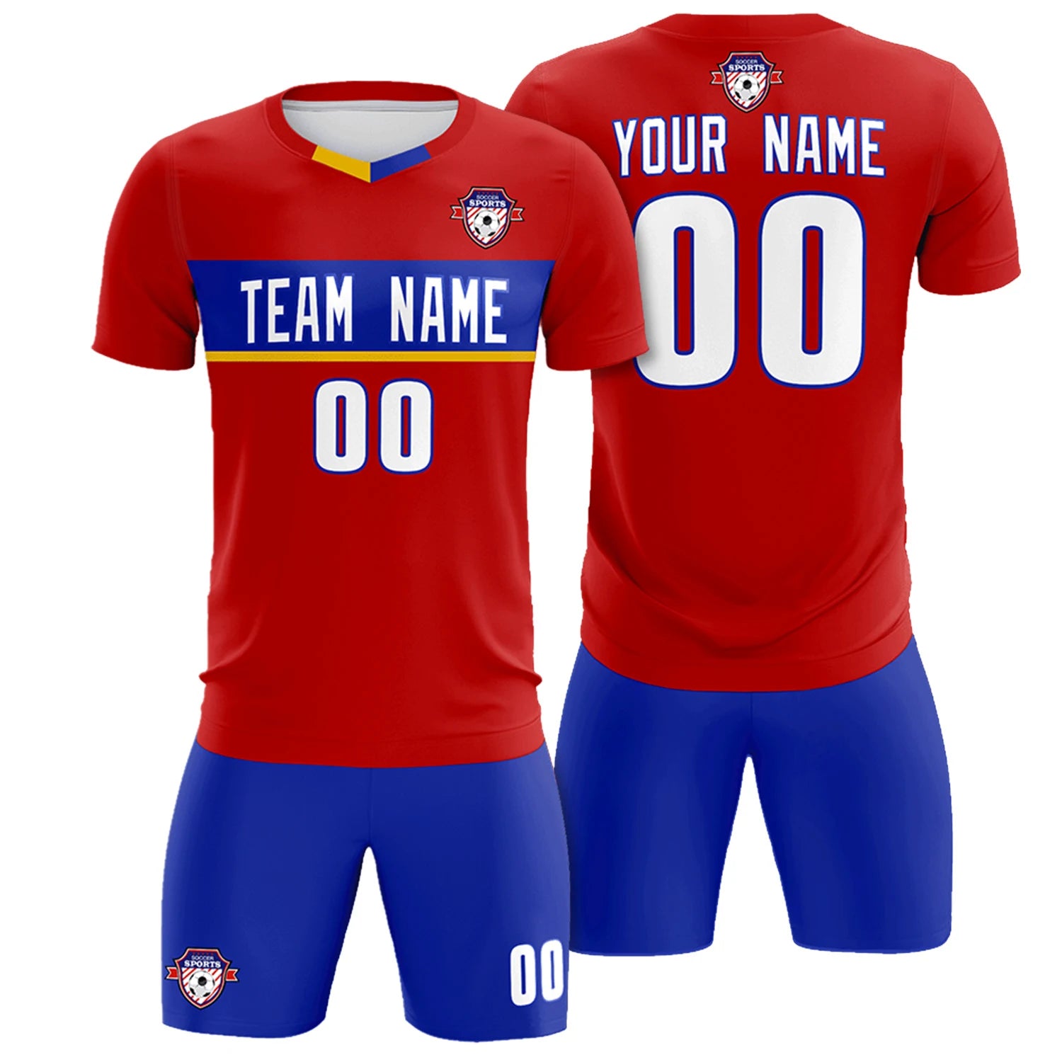 Custom Red Royal Blue Casual Printing Sportswear Soccer Sets Jersey