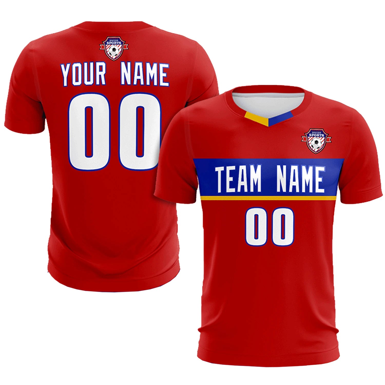 Custom Red Royal Blue Casual Printing Sportswear Soccer Sets Jersey