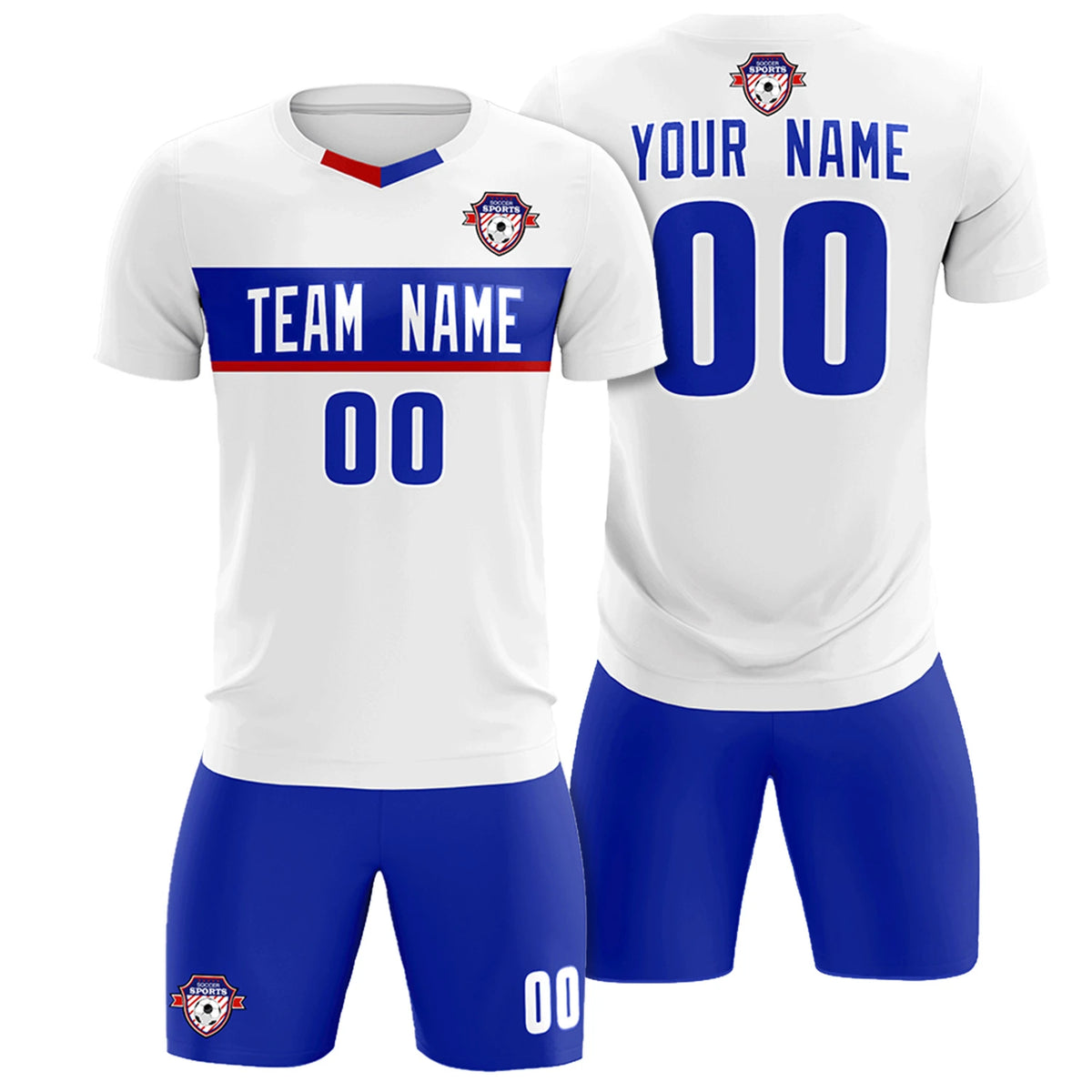 Custom White Royal Blue Casual Printing Sportswear Soccer Sets Jersey