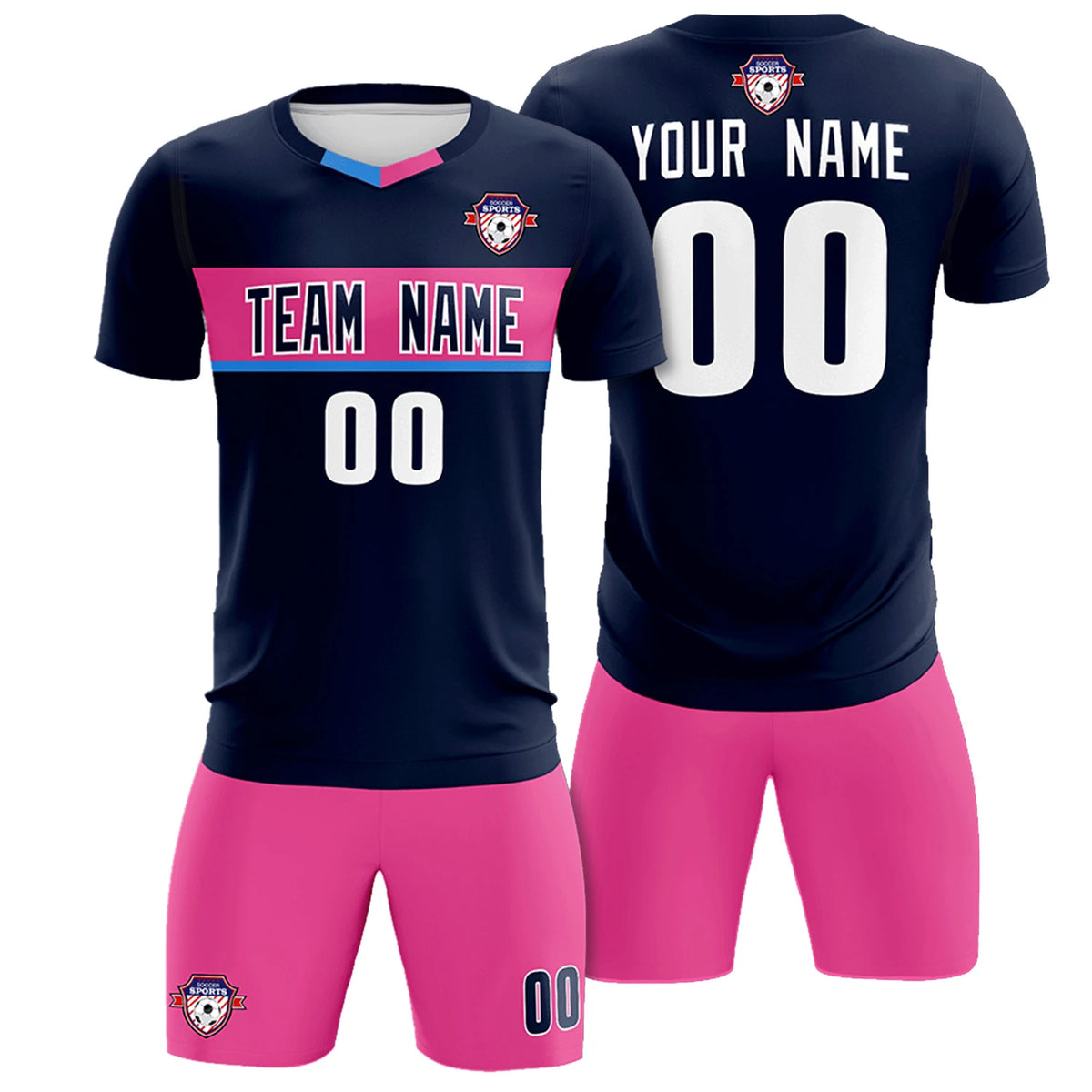 Custom Navy Powder Blue Casual Printing Sportswear Soccer Sets Jersey