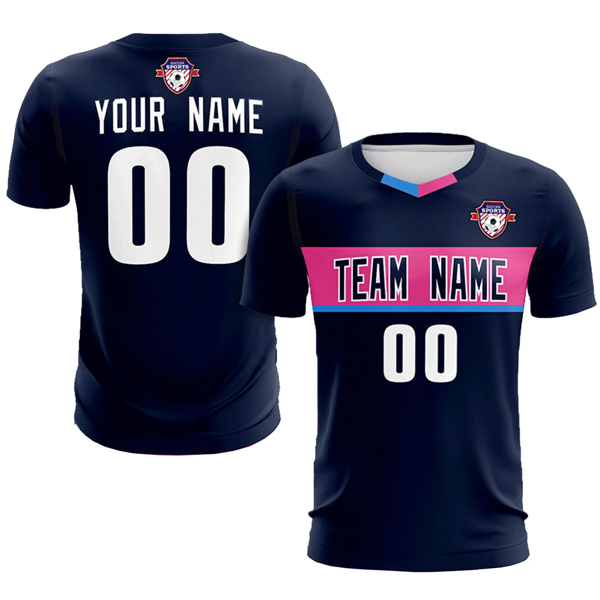 Custom Navy Powder Blue Casual Printing Sportswear Soccer Sets Jersey