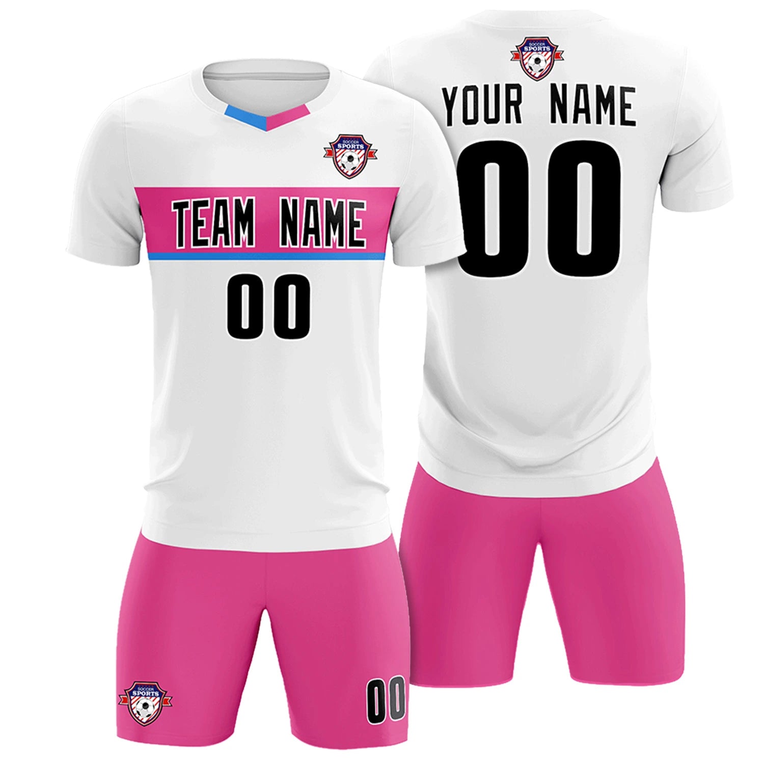 Custom White Pink Casual Printing Sportswear Soccer Sets Jersey