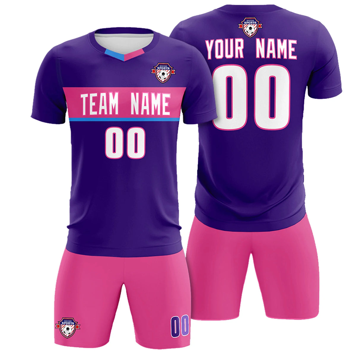 Custom Purple Pink Casual Printing Sportswear Soccer Sets Jersey