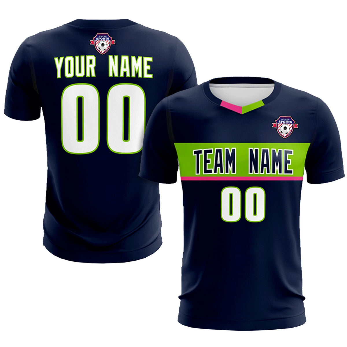 Custom Navy Neon Green Casual Printing Sportswear Soccer Sets Jersey