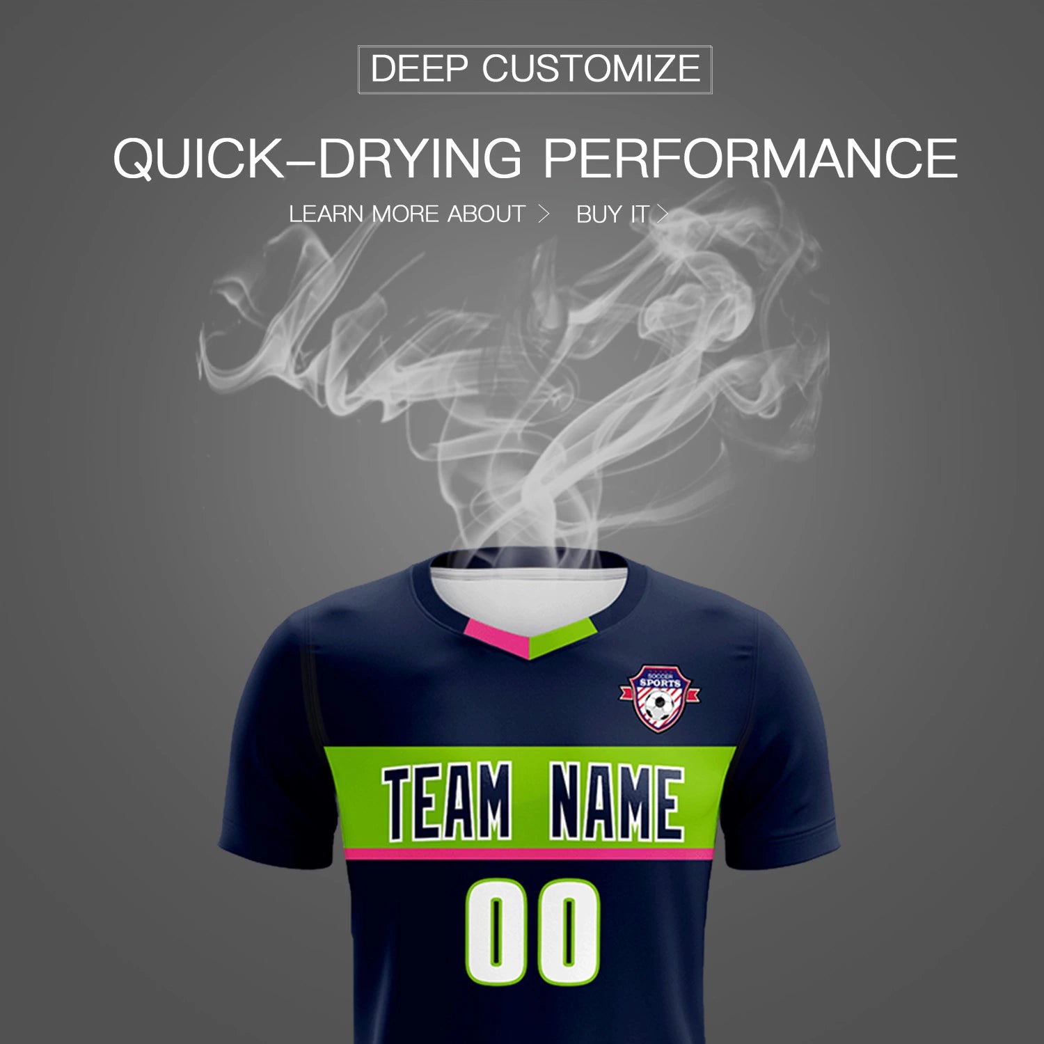 Custom Navy Neon Green Casual Printing Sportswear Soccer Sets Jersey