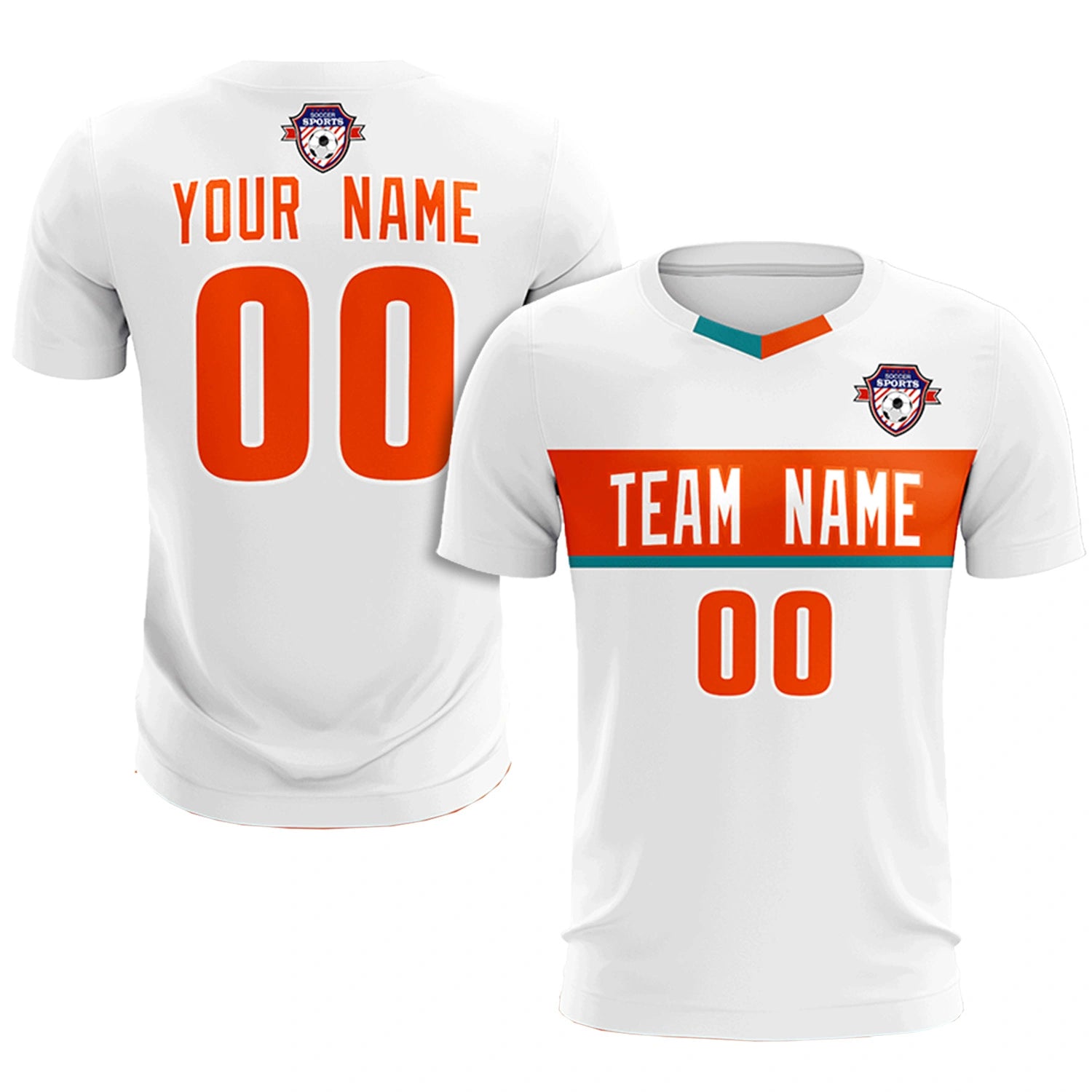 Custom White Orange Casual Printing Sportswear Soccer Sets Jersey
