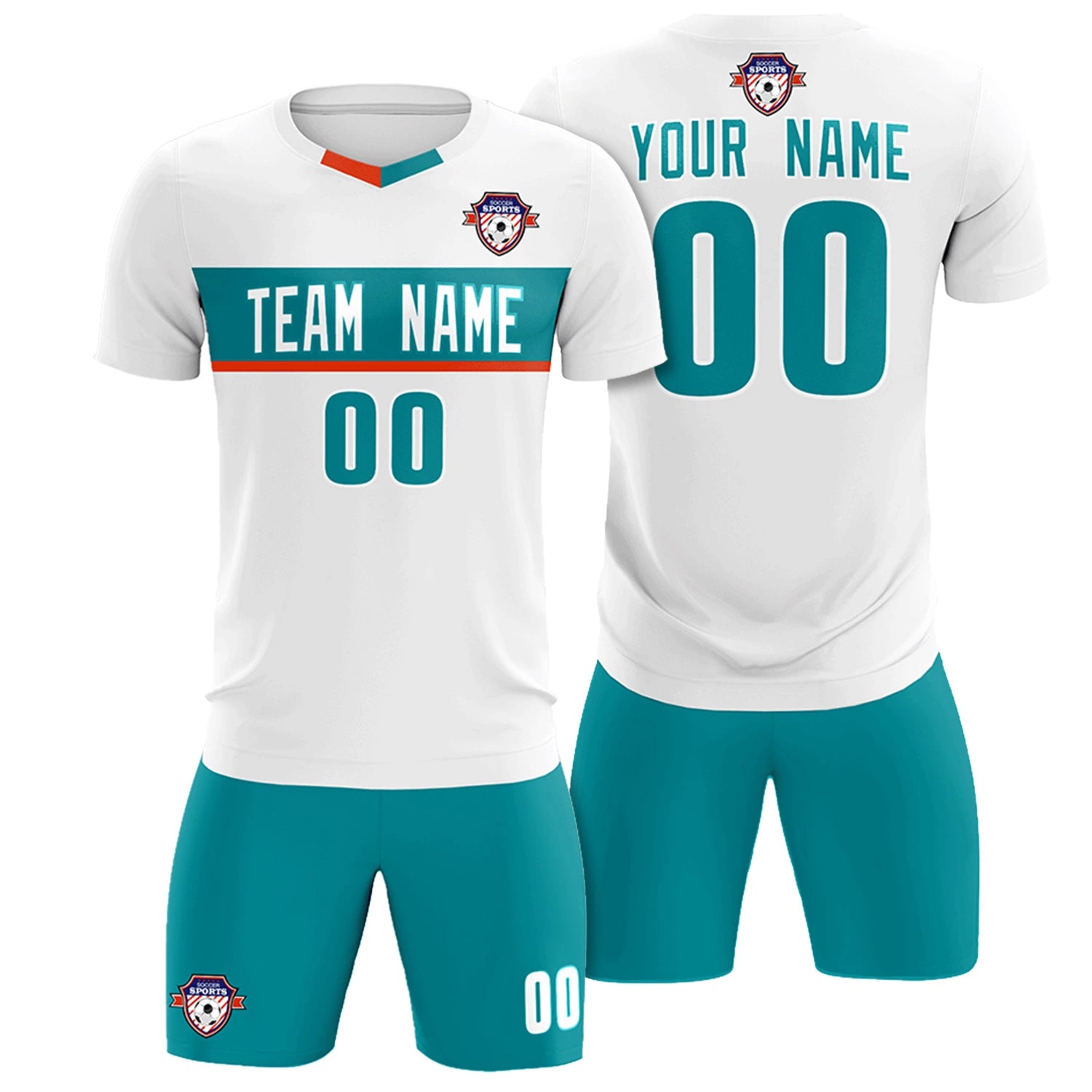 Custom White Aqua Casual Printing Sportswear Soccer Sets Jersey