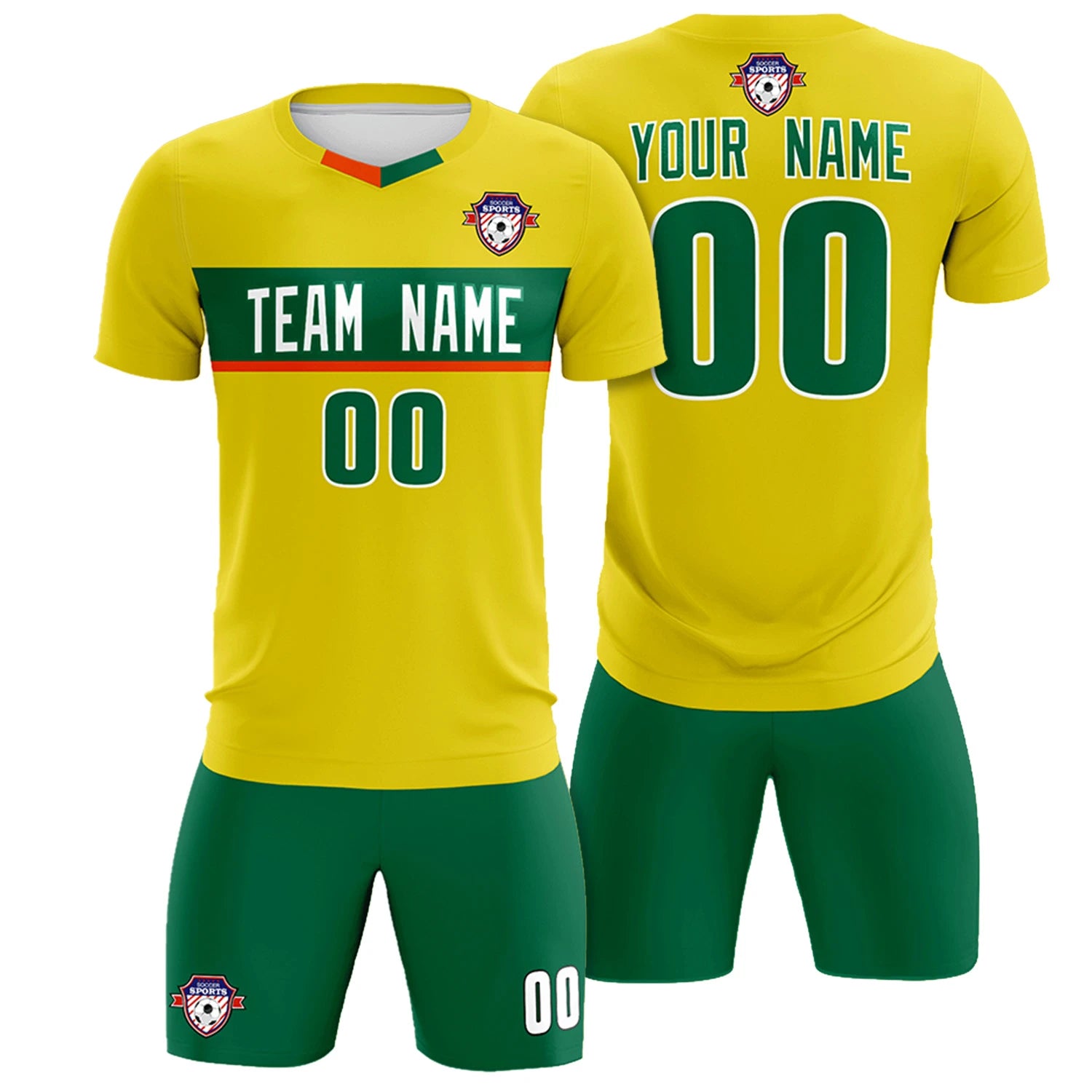 Custom Gold01 Kelly Green Casual Printing Sportswear Soccer Sets Jersey