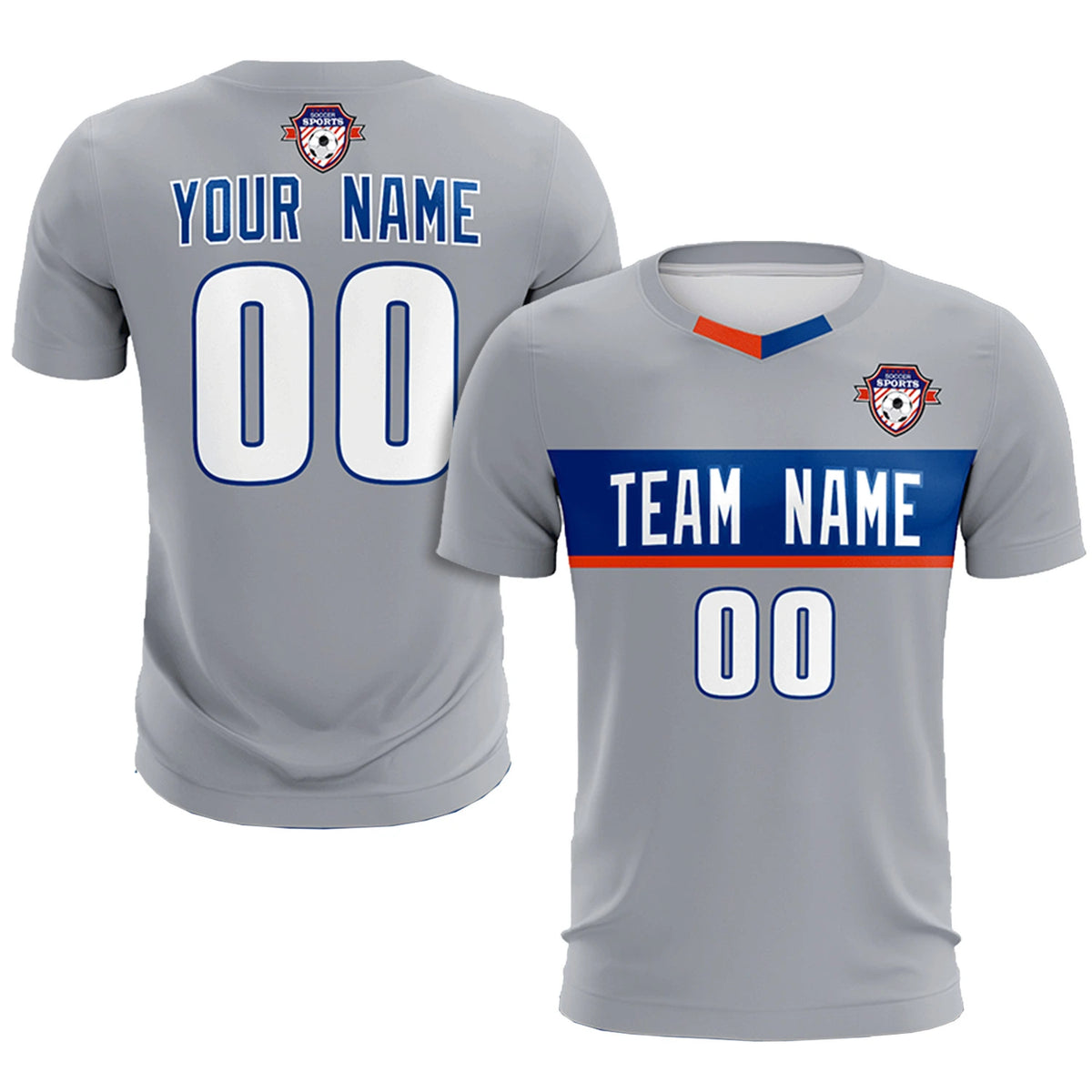 Custom Gray Royal Blue Casual Printing Sportswear Soccer Sets Jersey