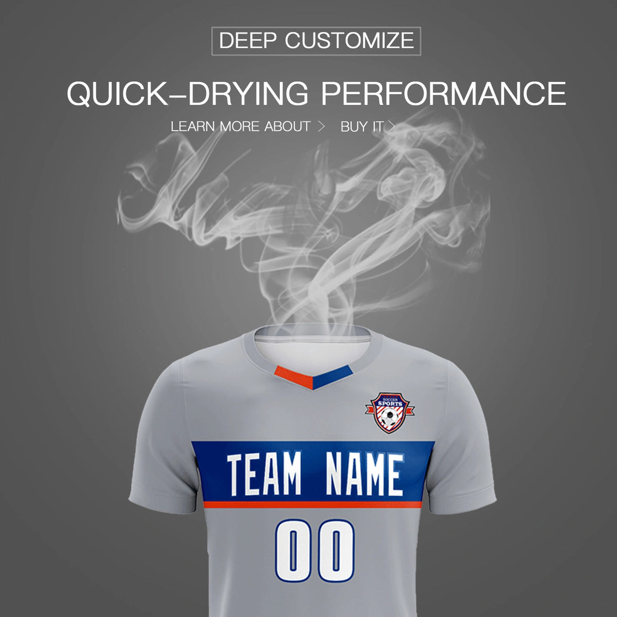 Custom Gray Royal Blue Casual Printing Sportswear Soccer Sets Jersey