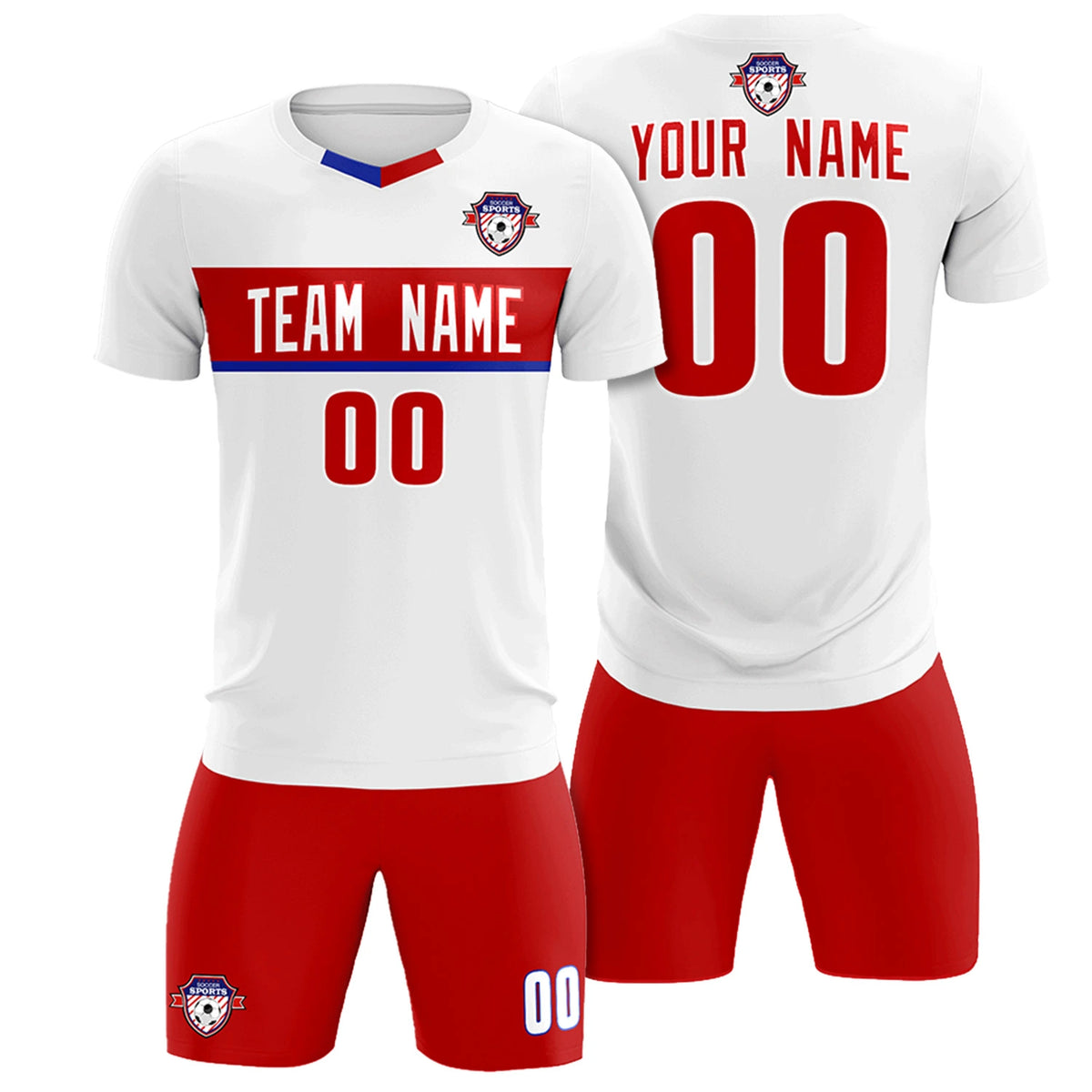 Custom White Red Casual Printing Sportswear Soccer Sets Jersey