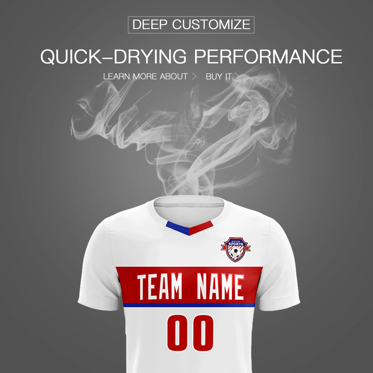 Custom White Red Casual Printing Sportswear Soccer Sets Jersey
