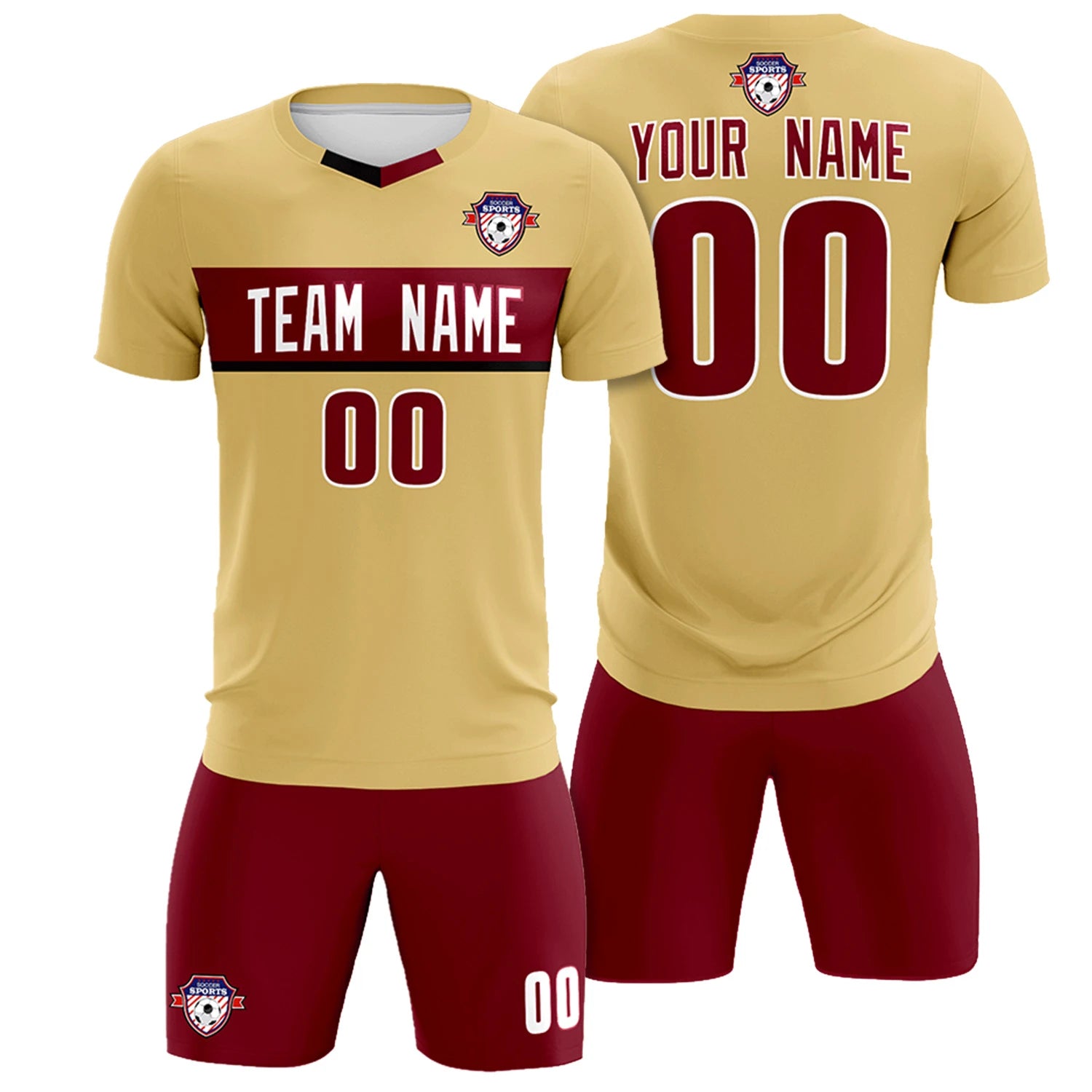 Custom Khaki Crimson Casual Printing Sportswear Soccer Sets Jersey