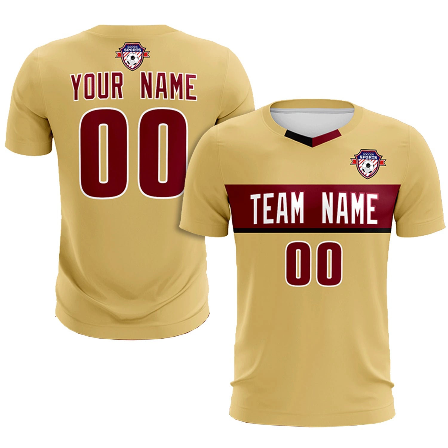 Custom Khaki Crimson Casual Printing Sportswear Soccer Sets Jersey