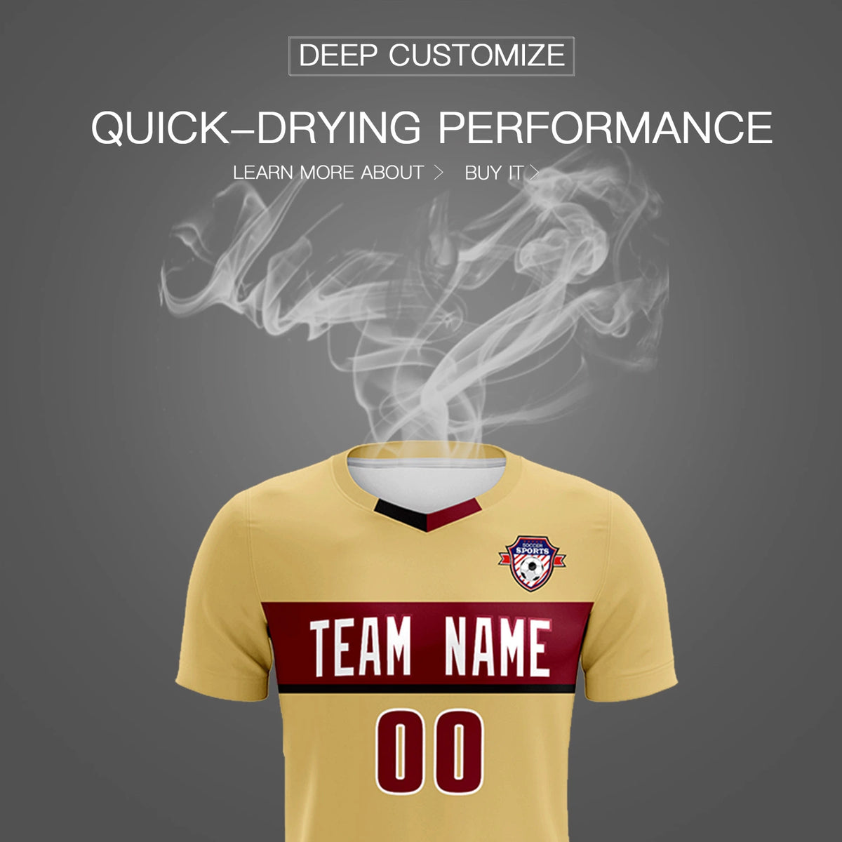 Custom Khaki Crimson Casual Printing Sportswear Soccer Sets Jersey