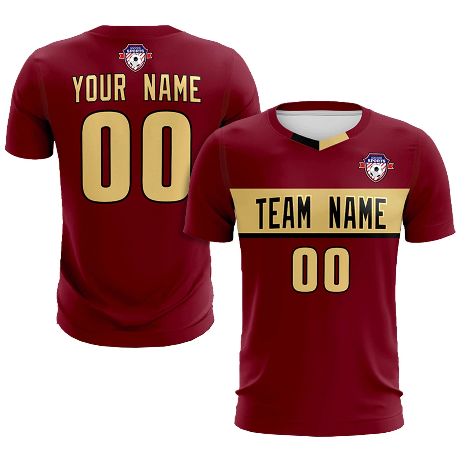 Custom Crimson Khaki Casual Printing Sportswear Soccer Sets Jersey