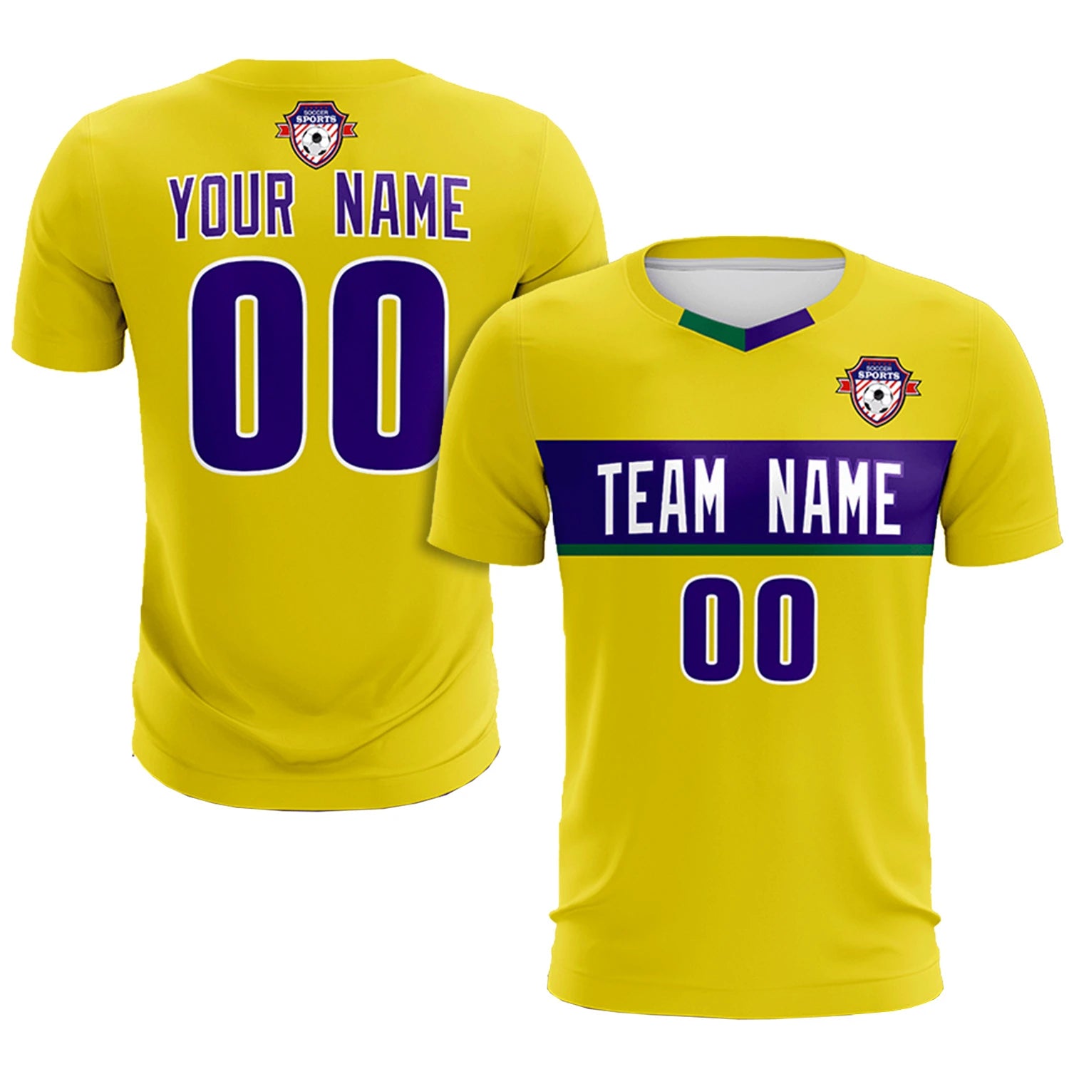 Custom Gold01 Kelly Green Casual Printing Sportswear Soccer Sets Jersey