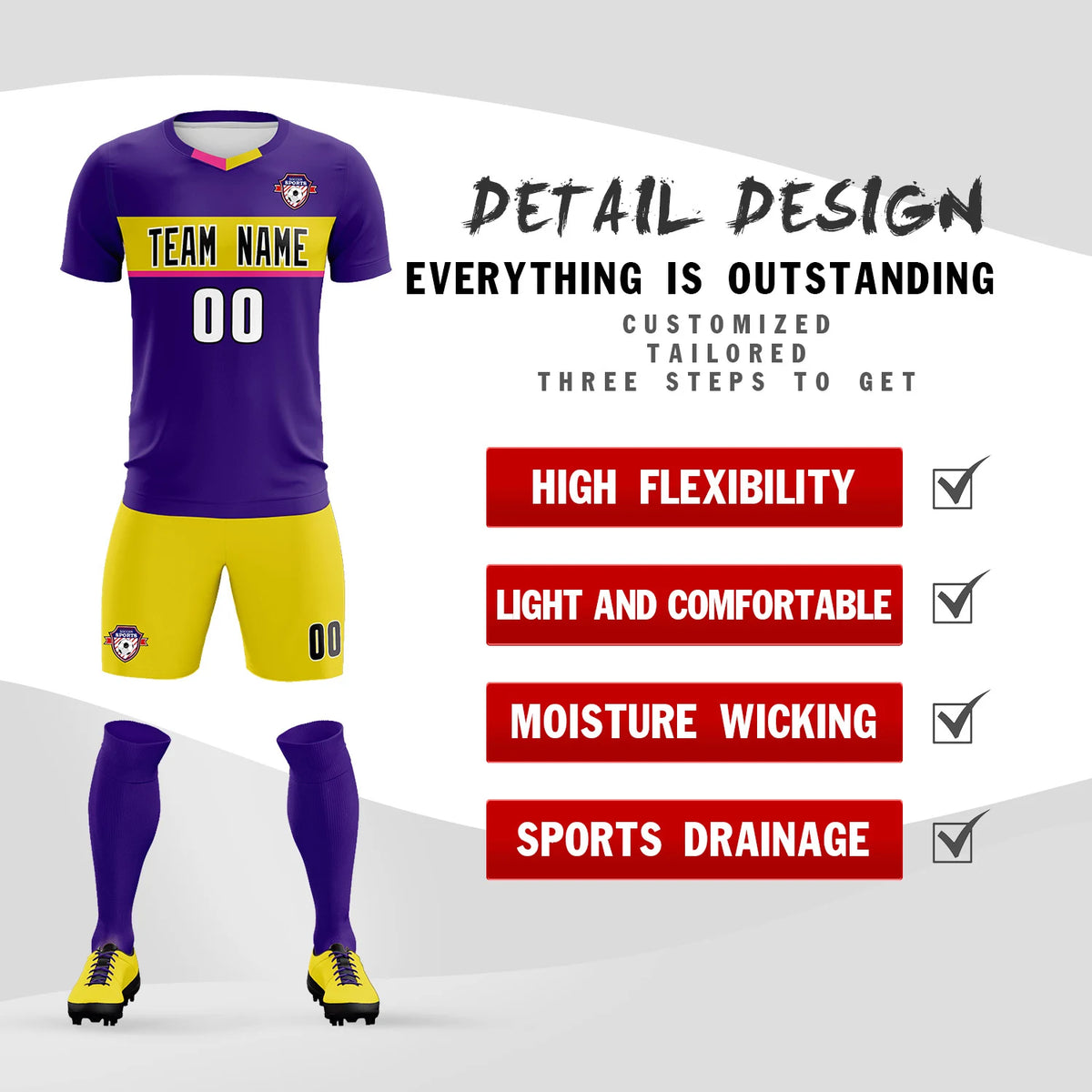 Custom Purple Gold01 Casual Printing Sportswear Soccer Sets Jersey