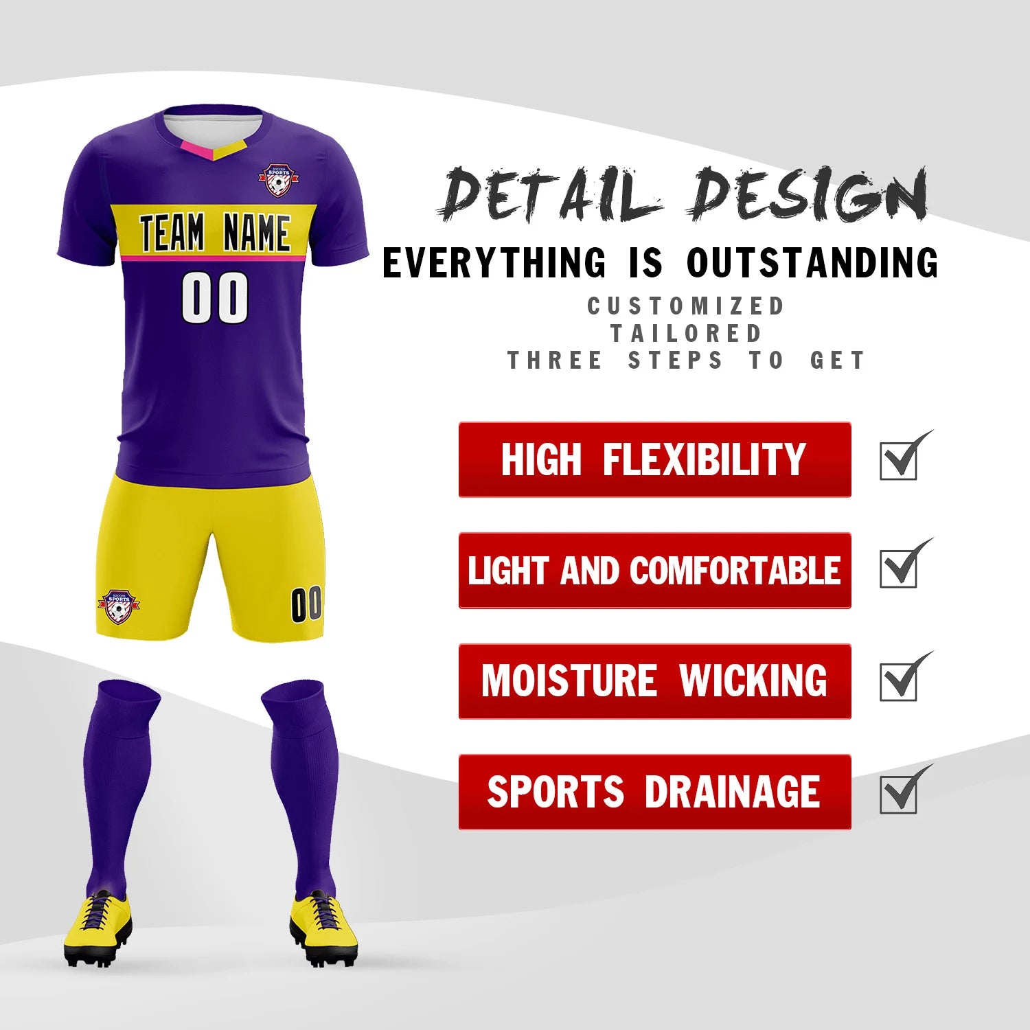 Custom Purple Gold01 Casual Printing Sportswear Soccer Sets Jersey