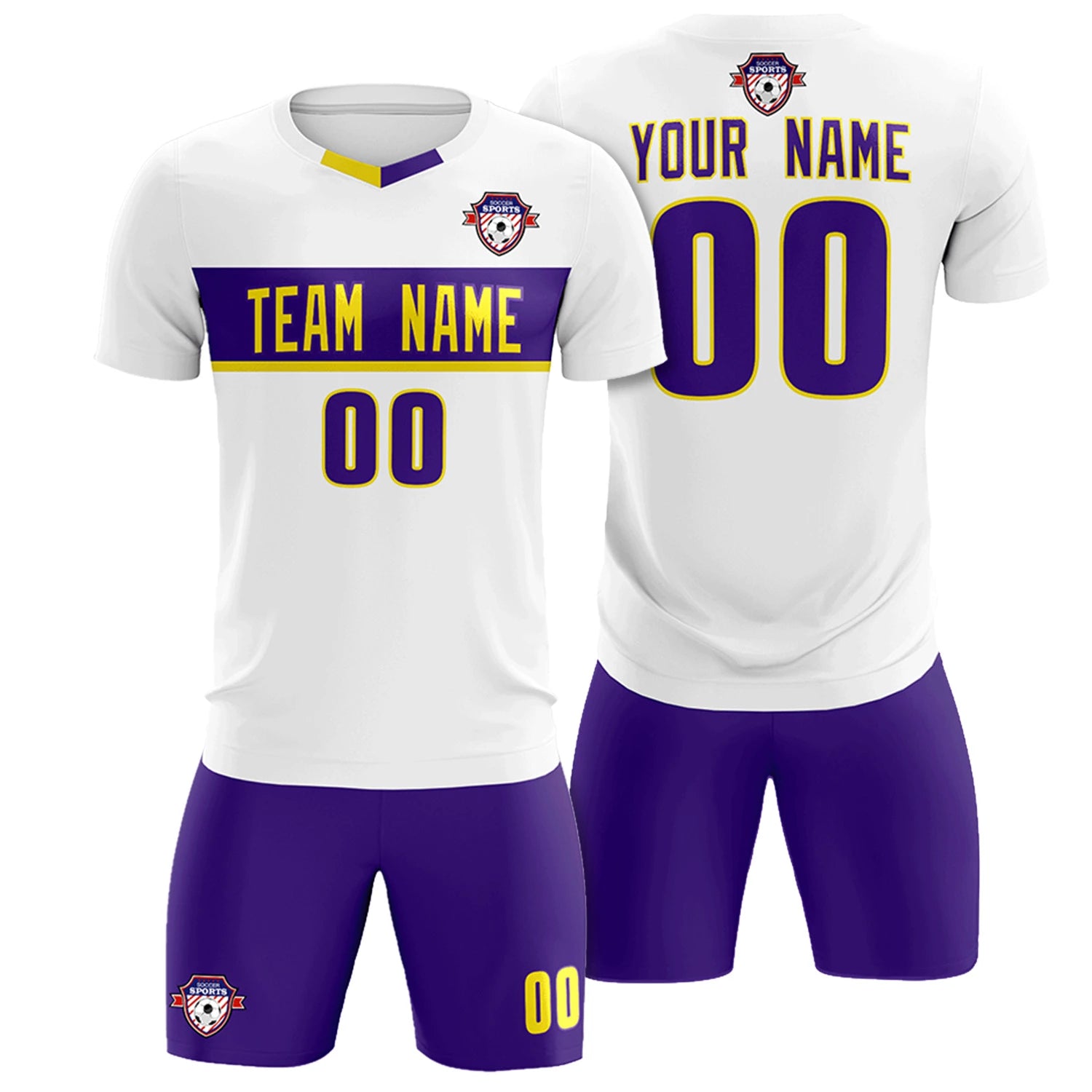 Custom White Purple Casual Printing Sportswear Soccer Sets Jersey