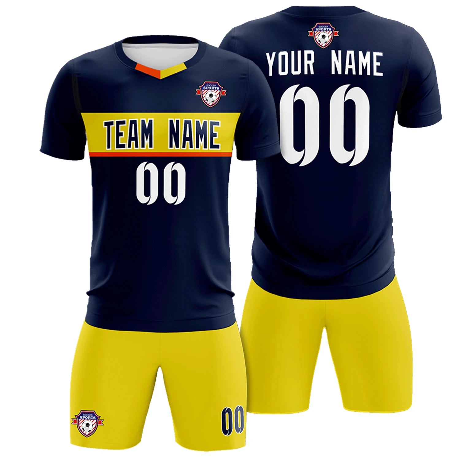 Custom Navy Gold01 Casual Printing Sportswear Soccer Sets Jersey