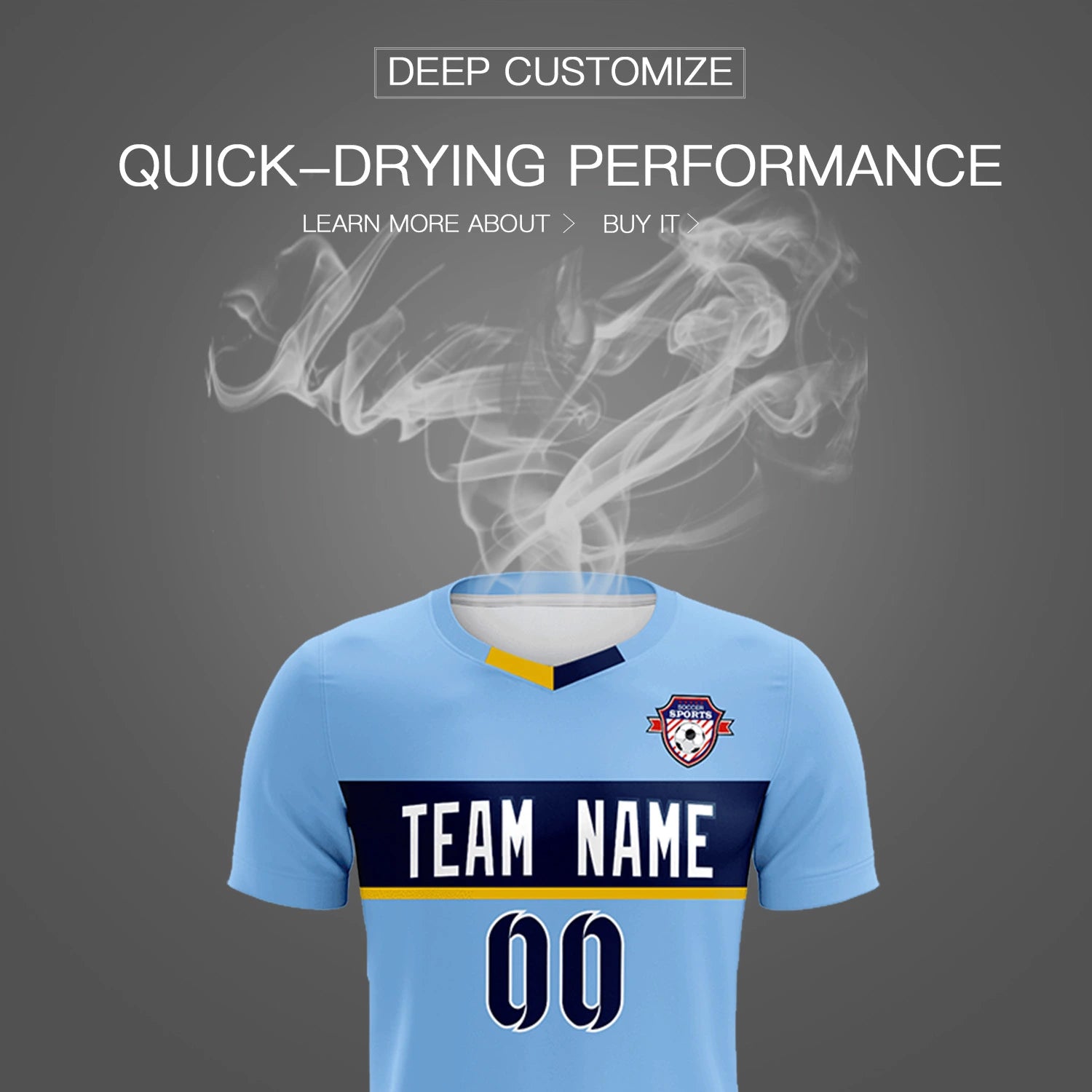 Custom Light Blue Gold01 Casual Printing Sportswear Soccer Sets Jersey