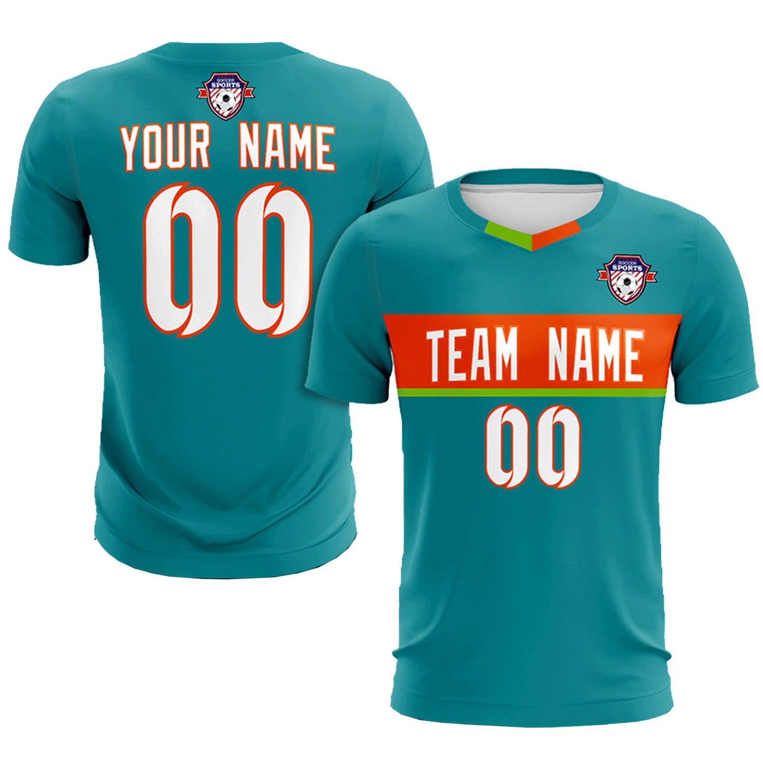 Custom Aqua Orange Casual Printing Sportswear Soccer Sets Jersey