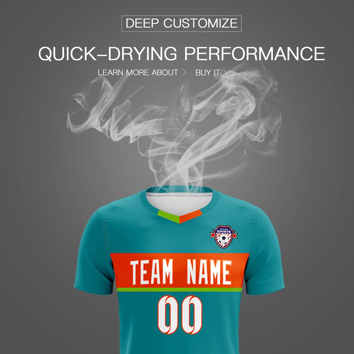 Custom Aqua Orange Casual Printing Sportswear Soccer Sets Jersey