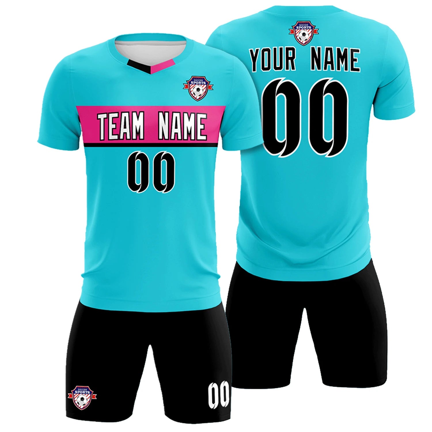 Custom Sky Blue Pink Casual Printing Sportswear Soccer Sets Jersey