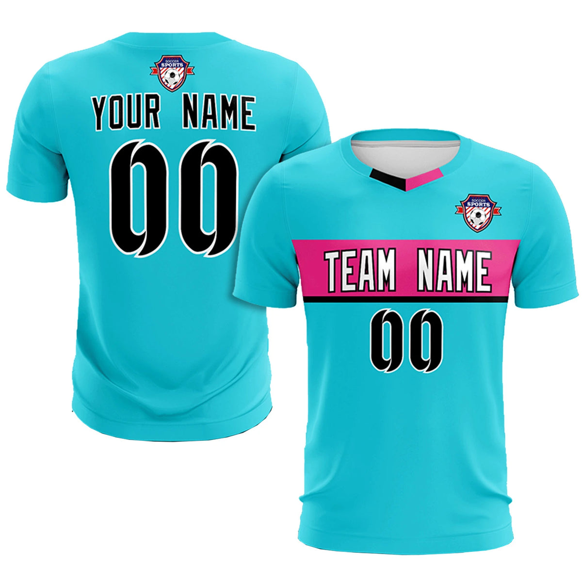 Custom Sky Blue Pink Casual Printing Sportswear Soccer Sets Jersey