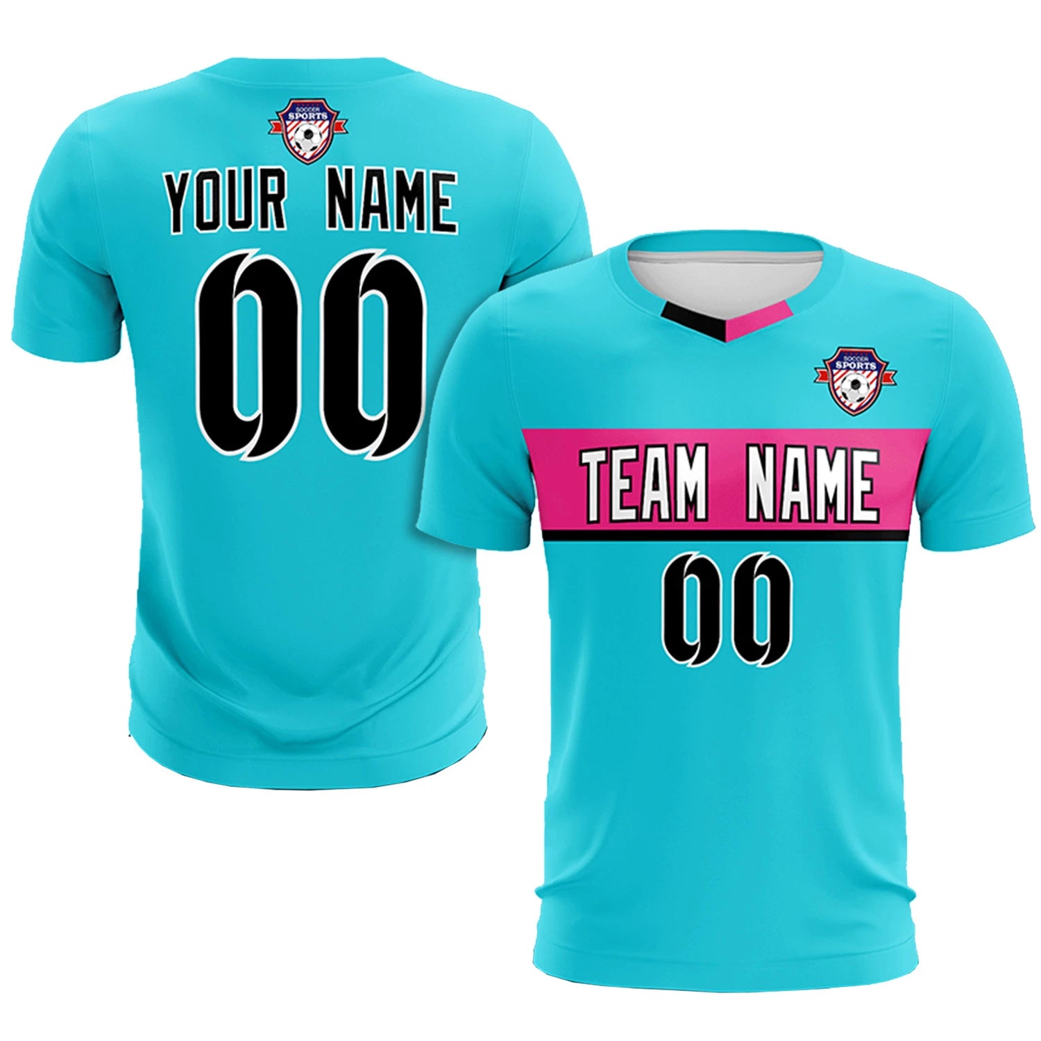 Custom Sky Blue Pink Casual Printing Sportswear Soccer Sets Jersey