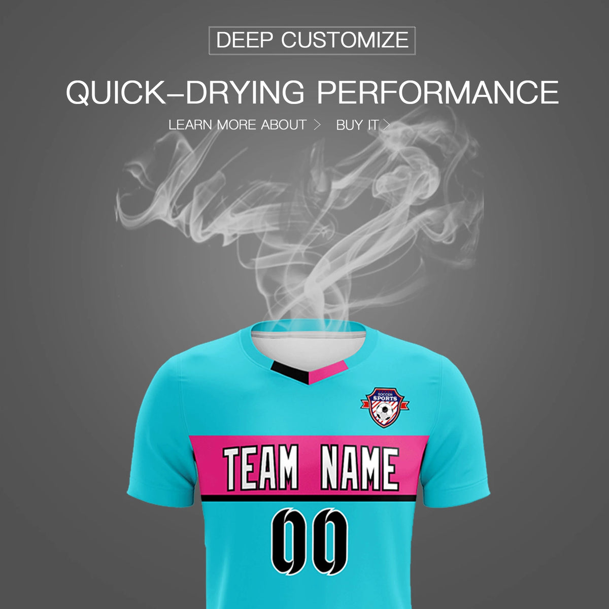 Custom Sky Blue Pink Casual Printing Sportswear Soccer Sets Jersey