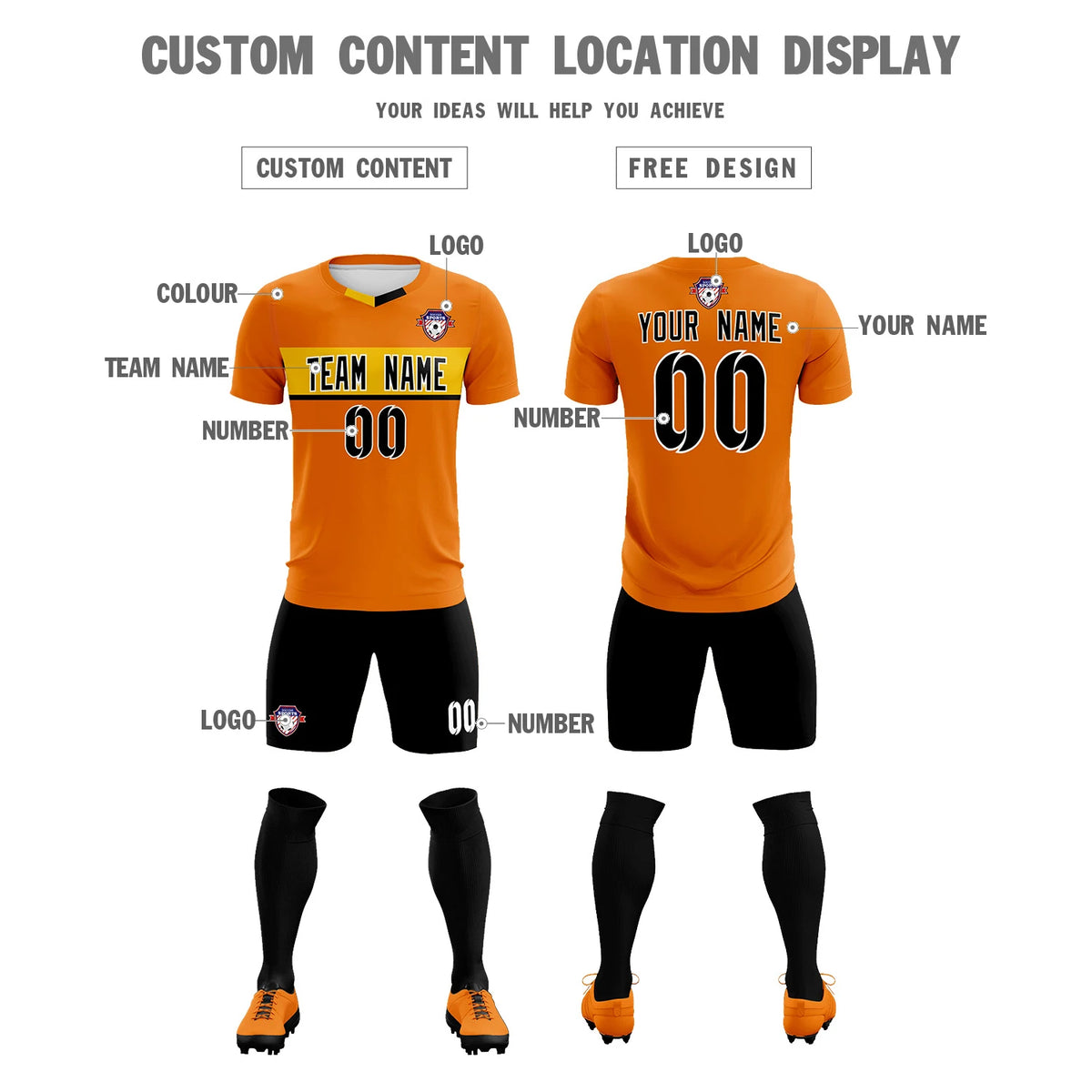 Custom Orange Gold01 Casual Printing Sportswear Soccer Sets Jersey