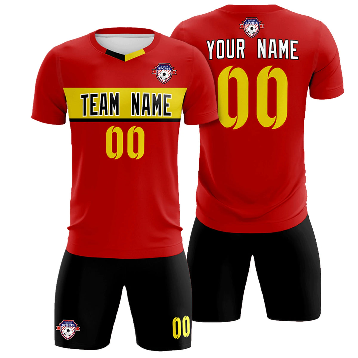 Custom Red Gold01 Casual Printing Sportswear Soccer Sets Jersey
