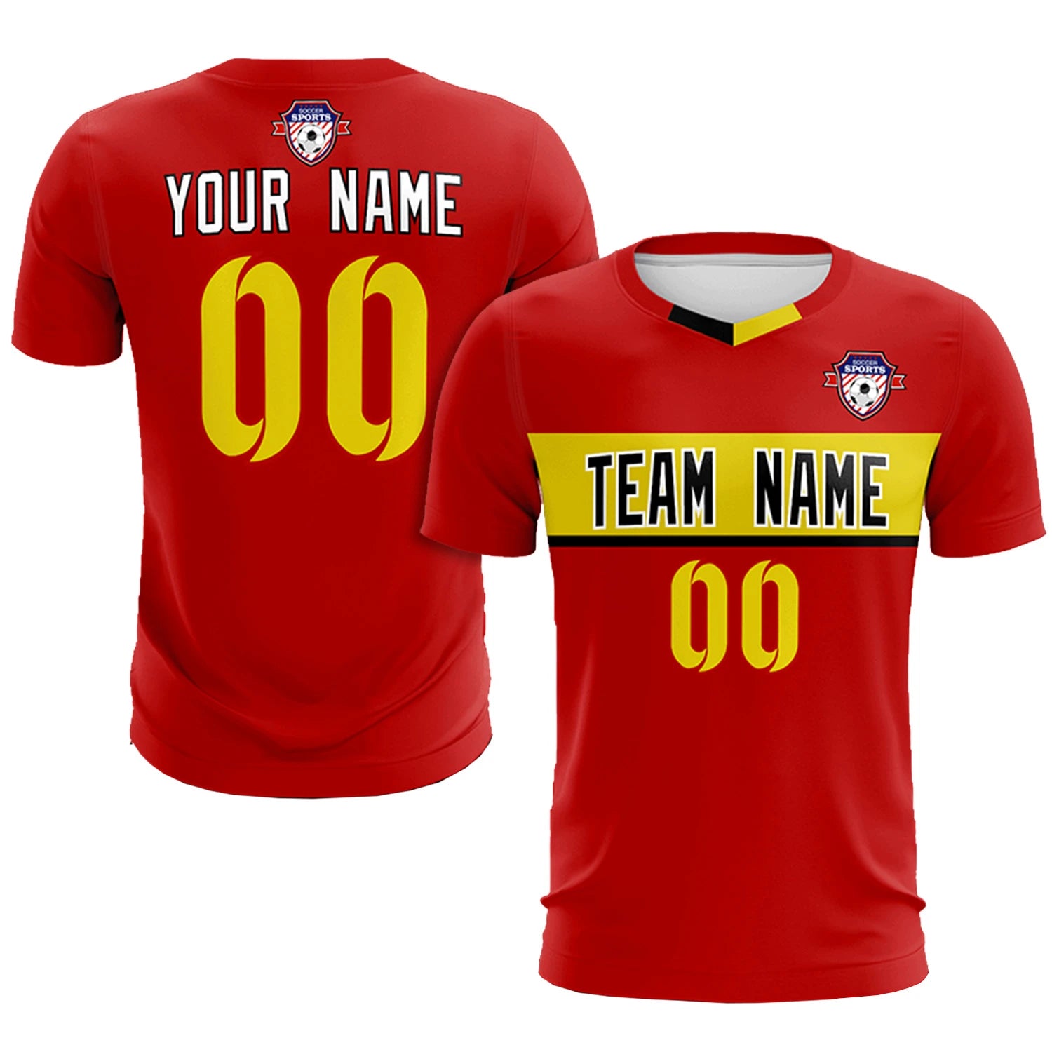 Custom Red Gold01 Casual Printing Sportswear Soccer Sets Jersey