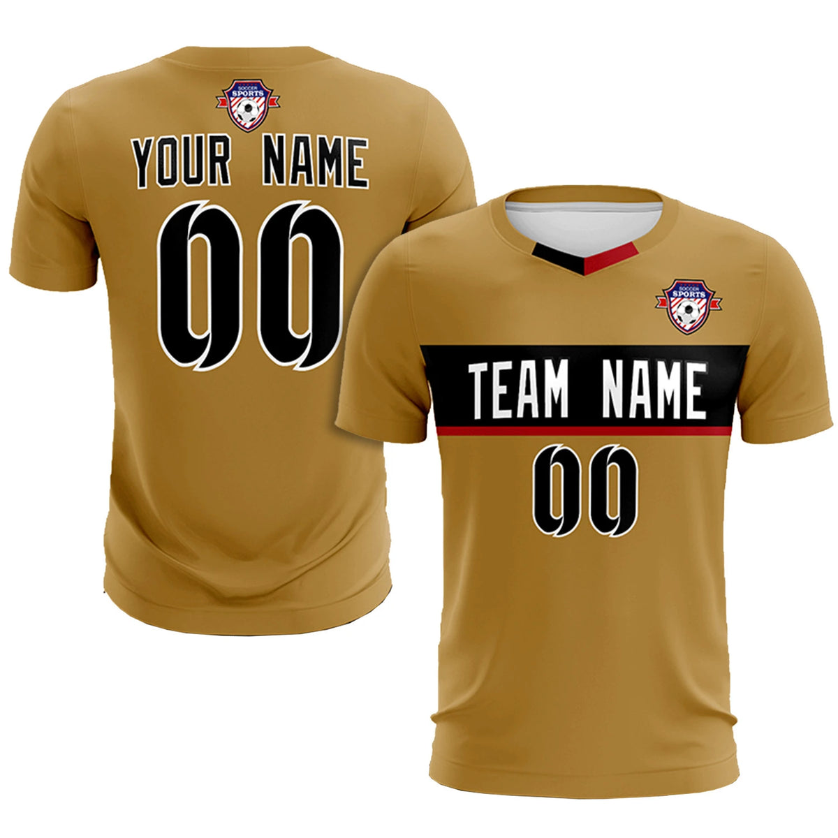 Custom Old Gold Black Casual Printing Sportswear Soccer Sets Jersey