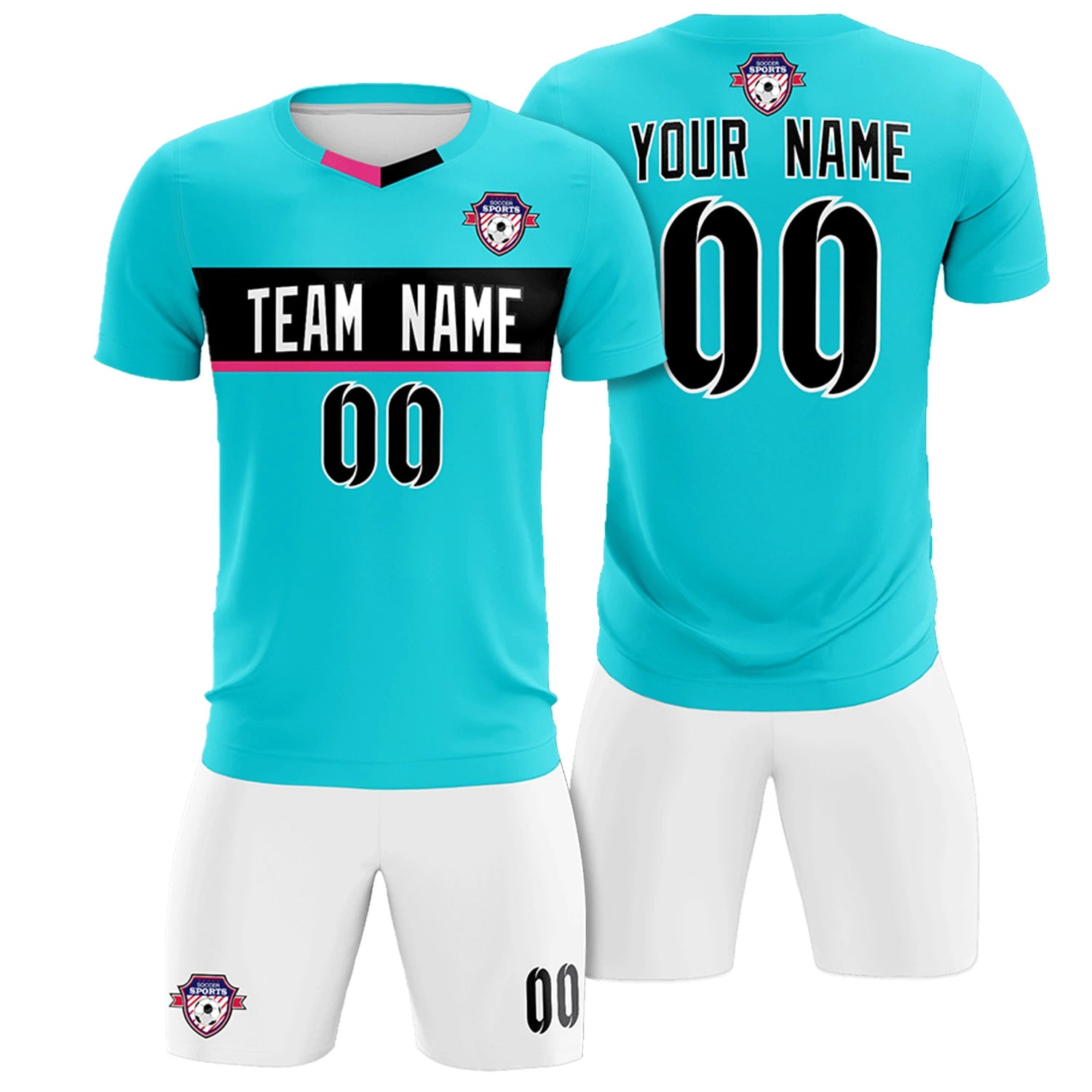 Custom Sky Blue Black Casual Printing Sportswear Soccer Sets Jersey