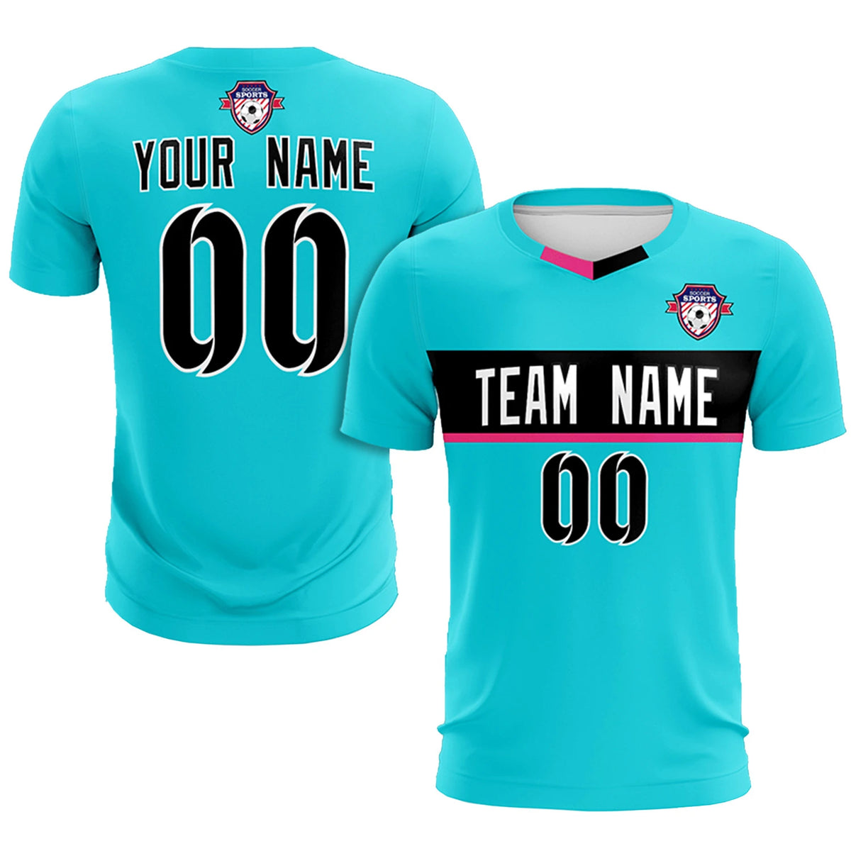 Custom Sky Blue Black Casual Printing Sportswear Soccer Sets Jersey