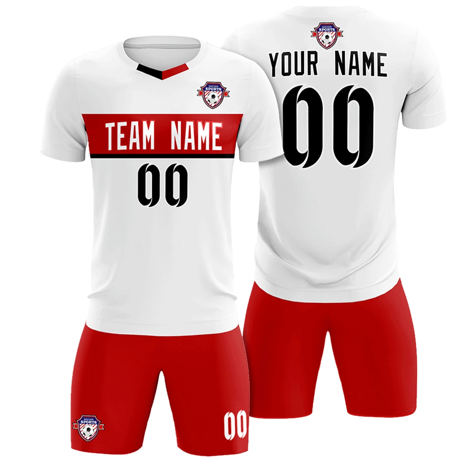 Custom White Red Casual Printing Sportswear Soccer Sets Jersey
